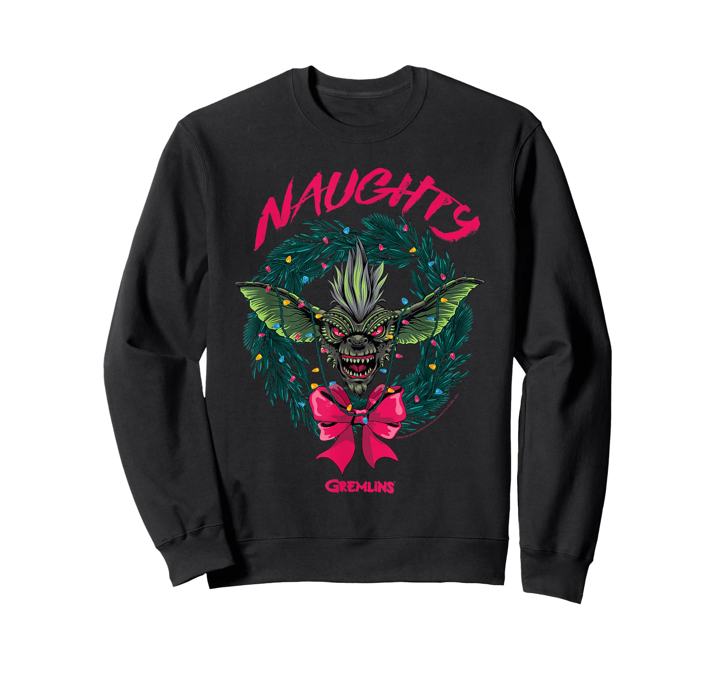 Gremlins Naughty Gremlin Wreath Retro Holiday Movie T-Shirt
