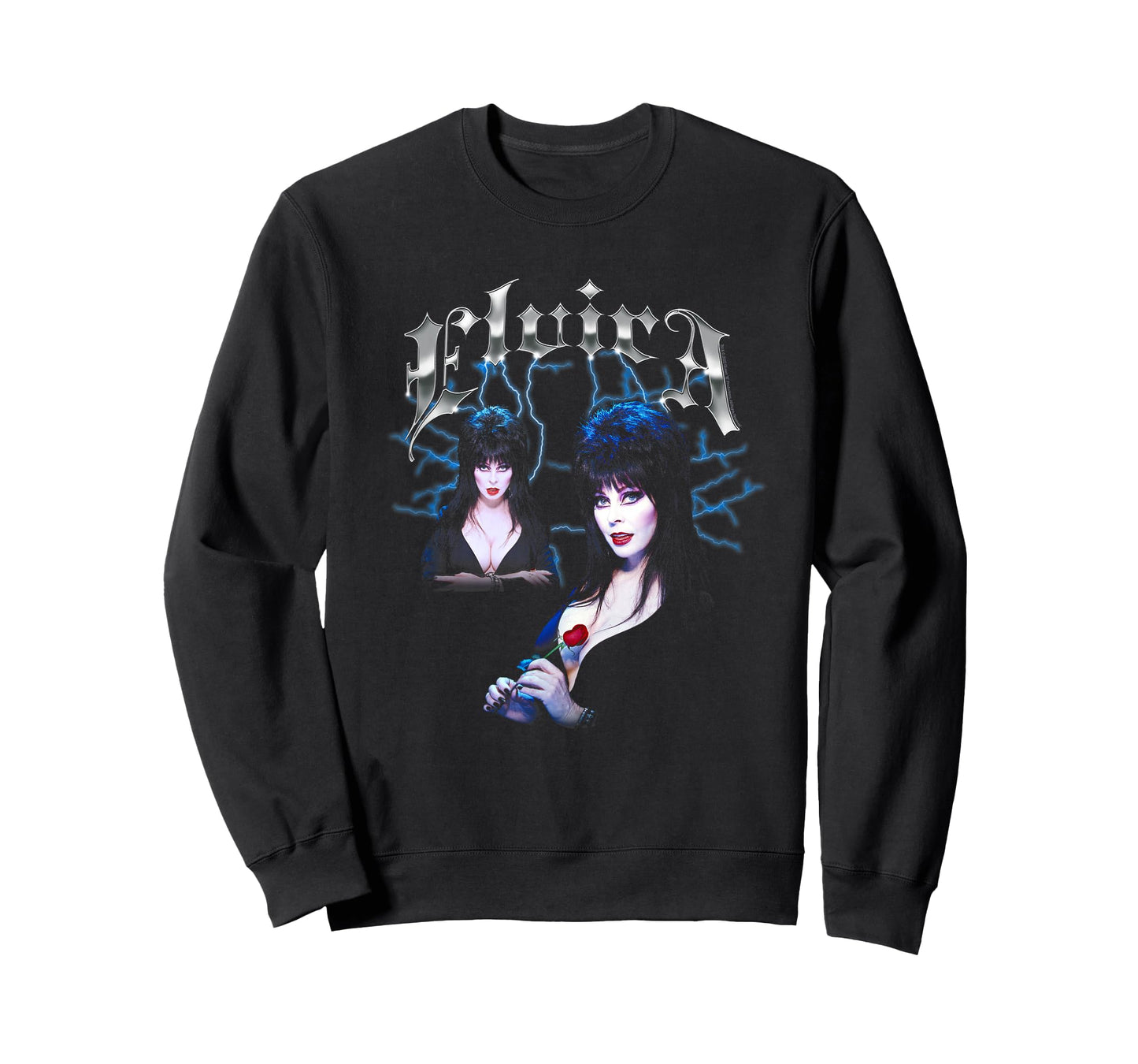 Elvira, Mistress of The Dark Chrome Name and Poses Pin-Up T-Shirt