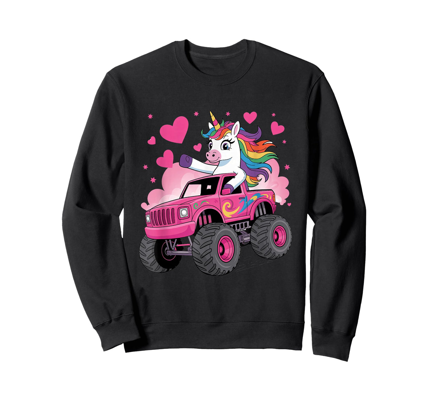 Funny Cute Unicorn Riding A Pink Monster Truck T-Shirt