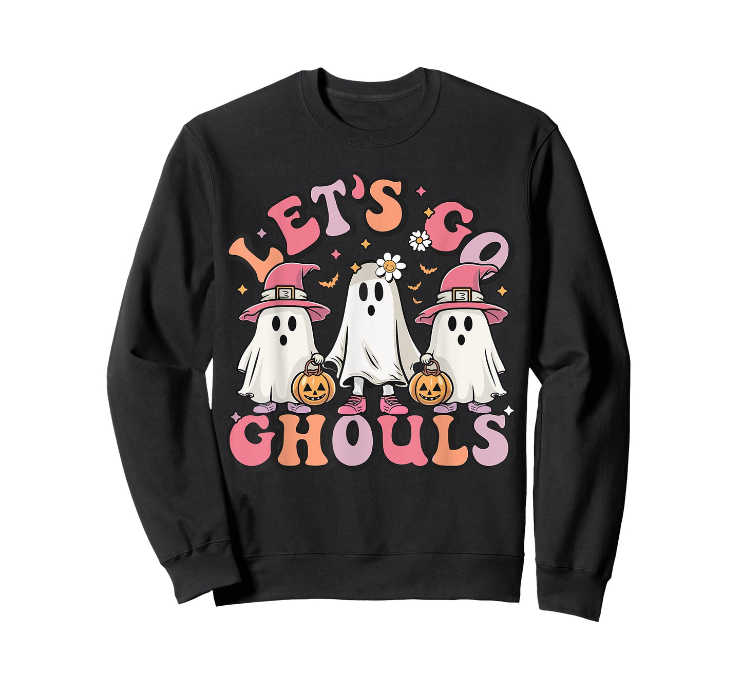 Women Let's Go Ghouls Halloween Ghost Costume Retro Groovy T-Shirt