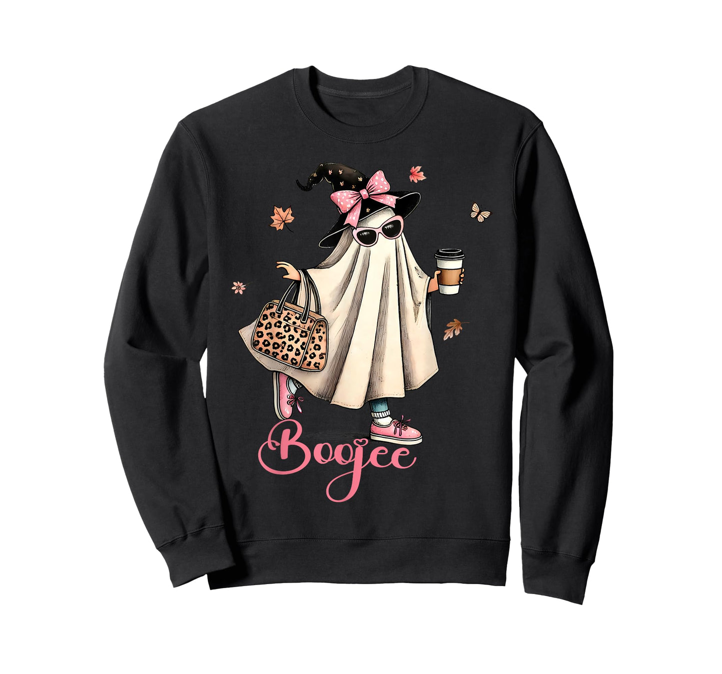 Boo Jee Ghost Drinking Coffee Coquette Bow Halloween Women T-Shirt
