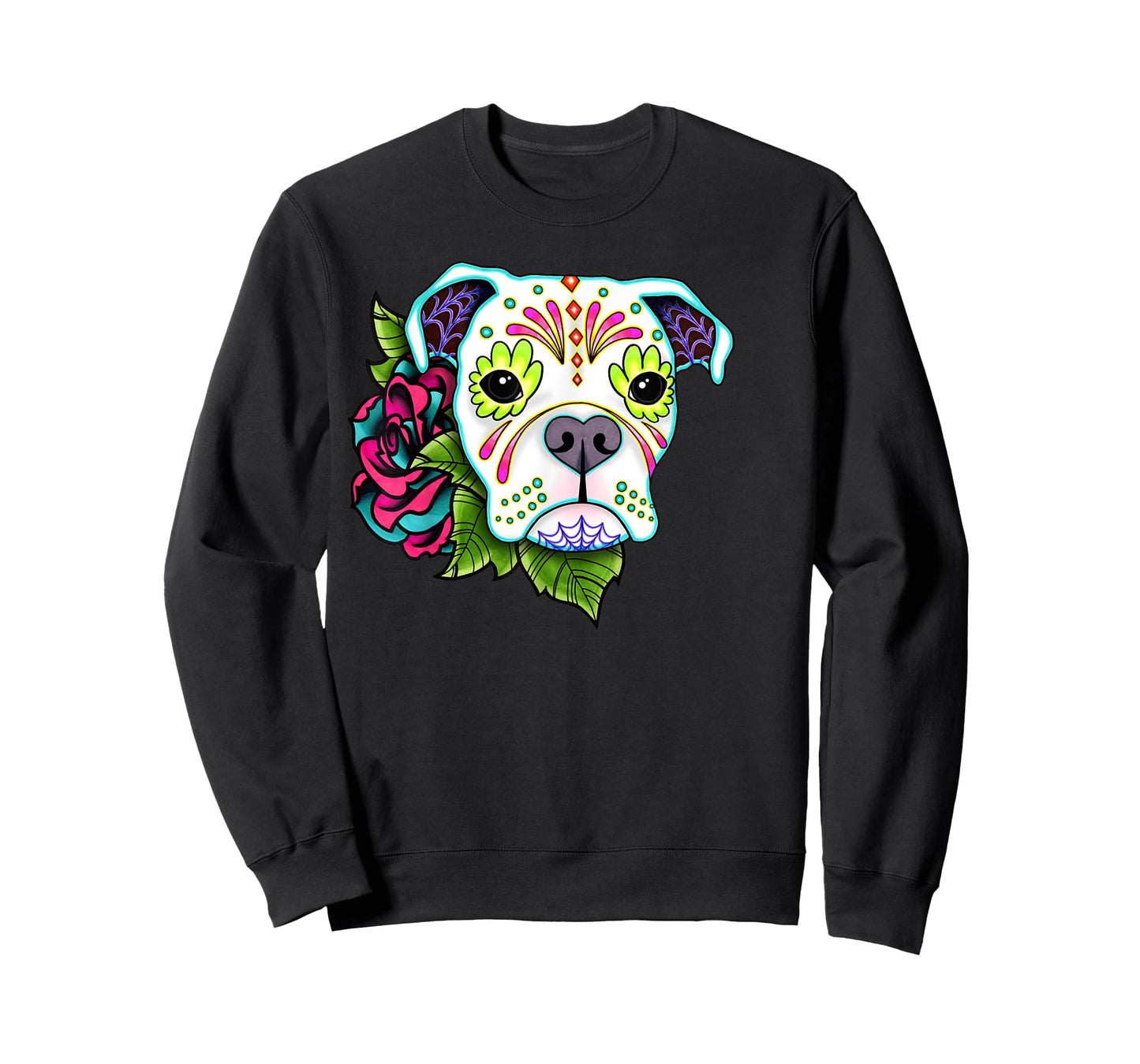 Boxer in White - Day of the Dead Sugar Skull Dog Men Women Kids T-Shirt