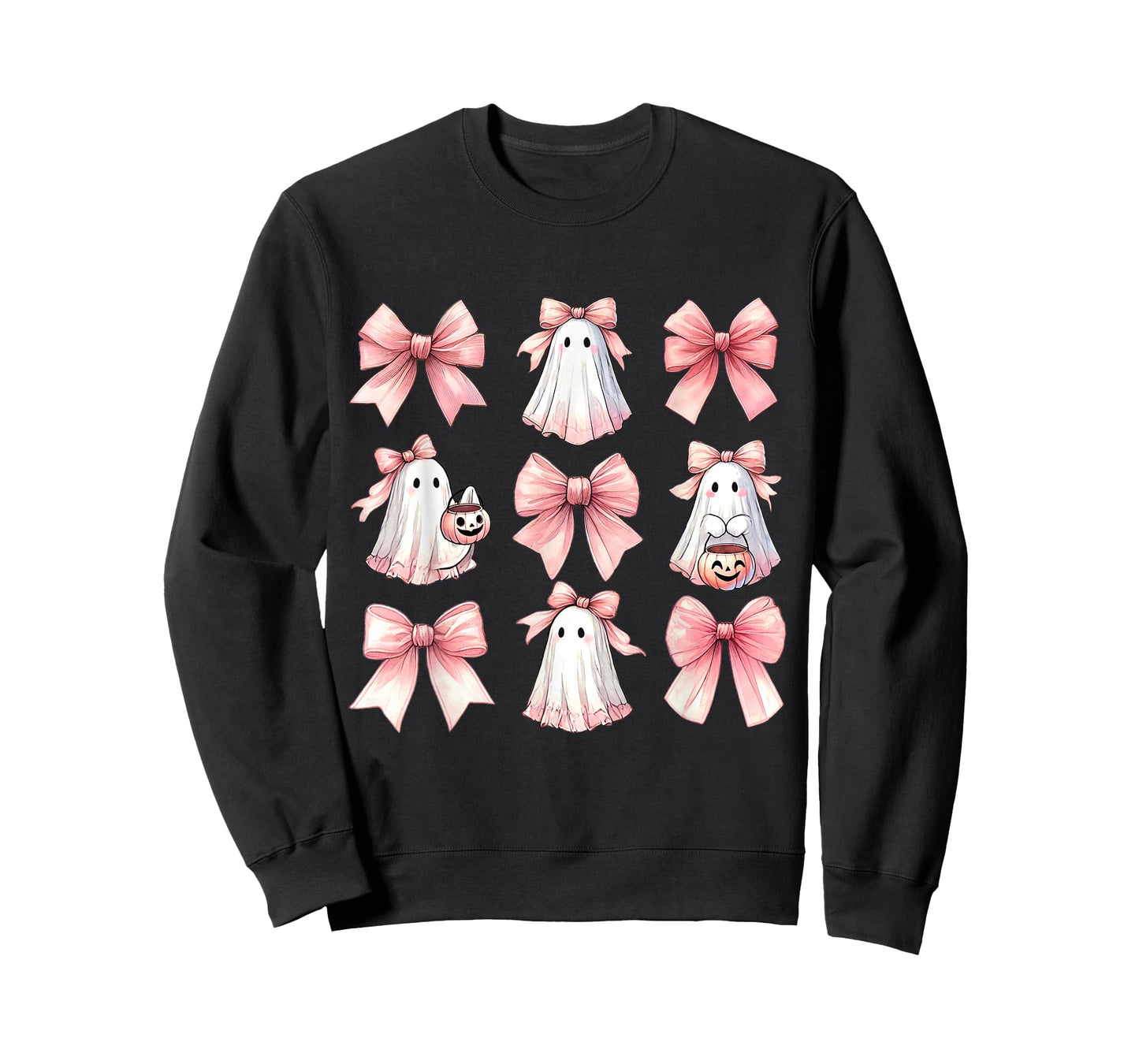 Cute Ghost Florals Pink Coquette Bows Pumpkins Halloween T-Shirt