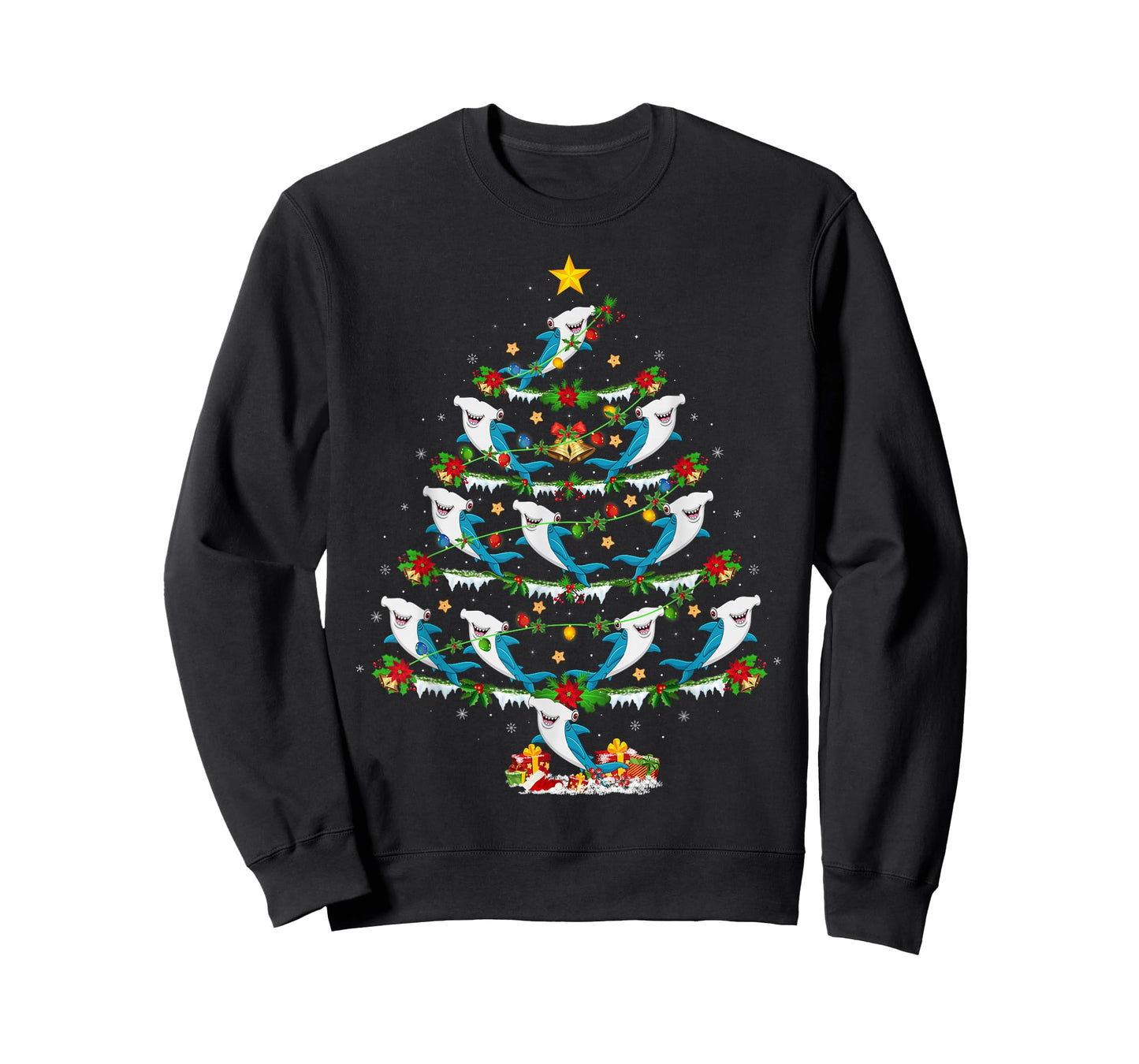 Hammerhead Shark Christmas Tree Lights Funny Sea Animal Xmas T-Shirt