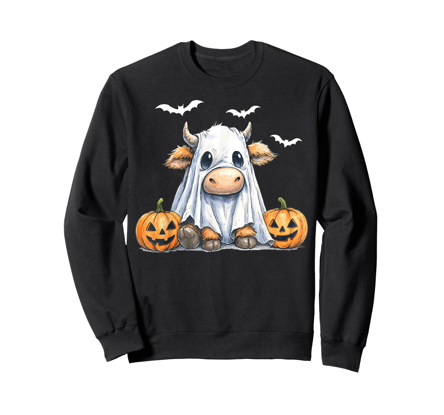 Highland Cow Ghost Funny Halloween Spooky Pumpkin Hello Fall T-Shirt
