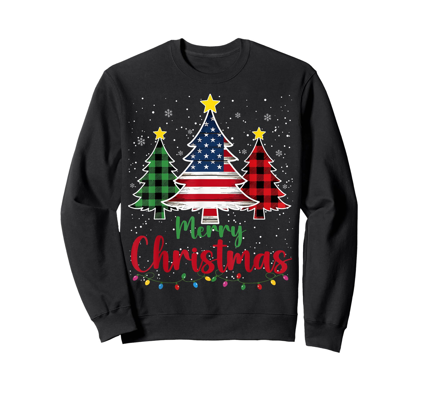 Merry Christmas Tree Plaid US Flag Snowflake Xmas Men Women T-Shirt