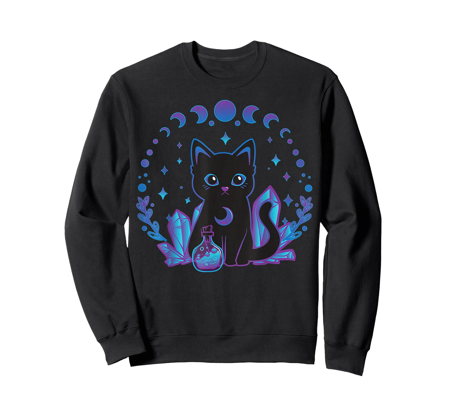 Black Witchy Cat Crystals Gothic Women Kawaii Pastel Goth T-Shirt