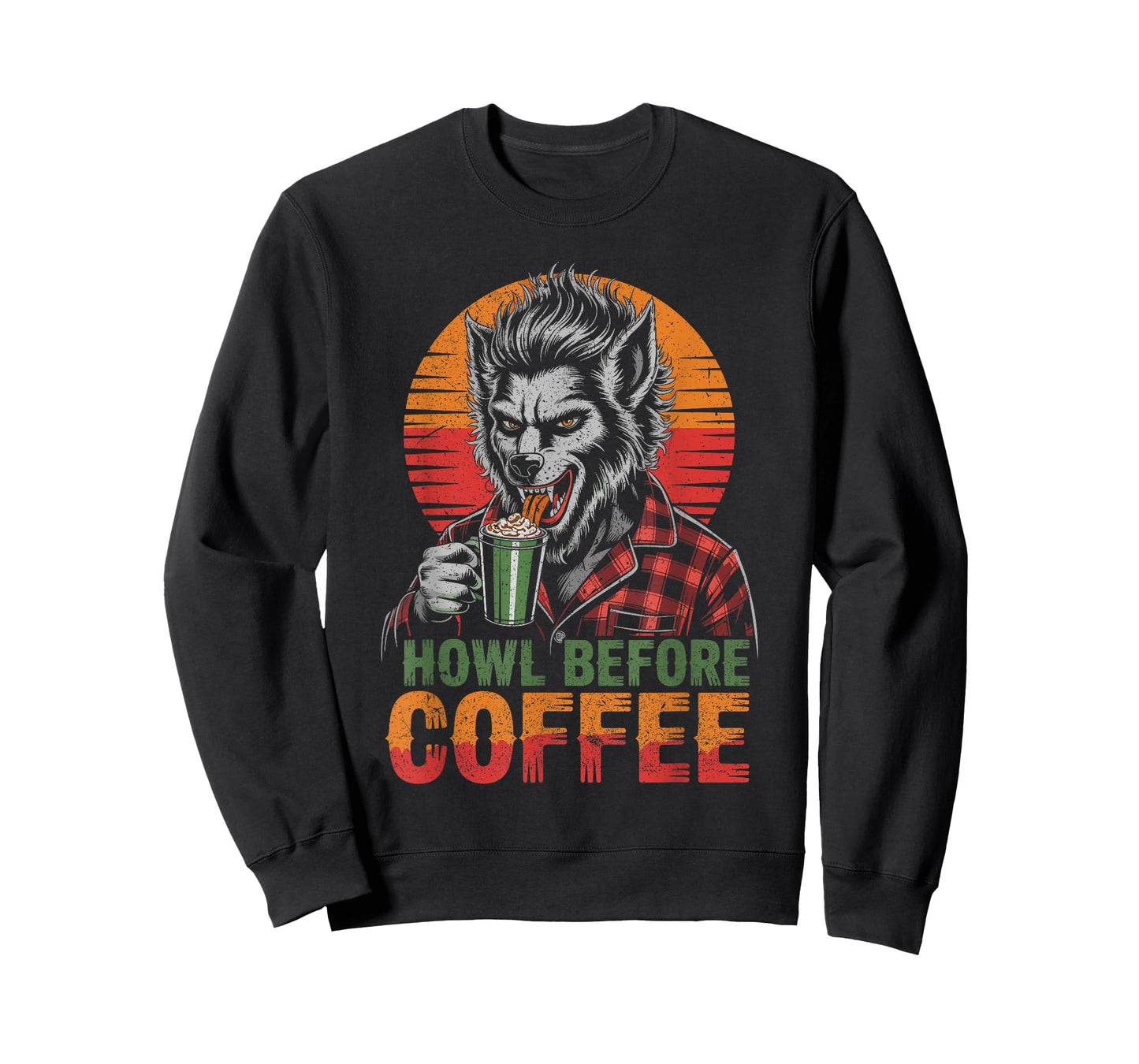 Werewolf Drinking Coffee with Sunset Scary Halloween T-Shirt