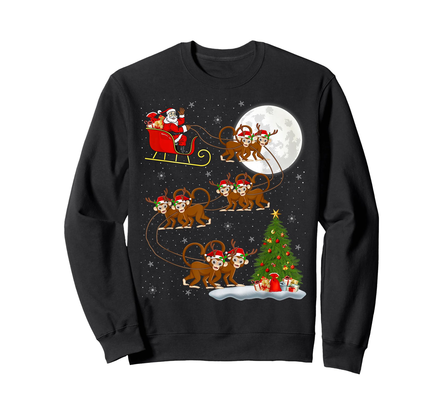 Monkey Santa Sleigh Flying Funny Magical Christmas T-Shirt