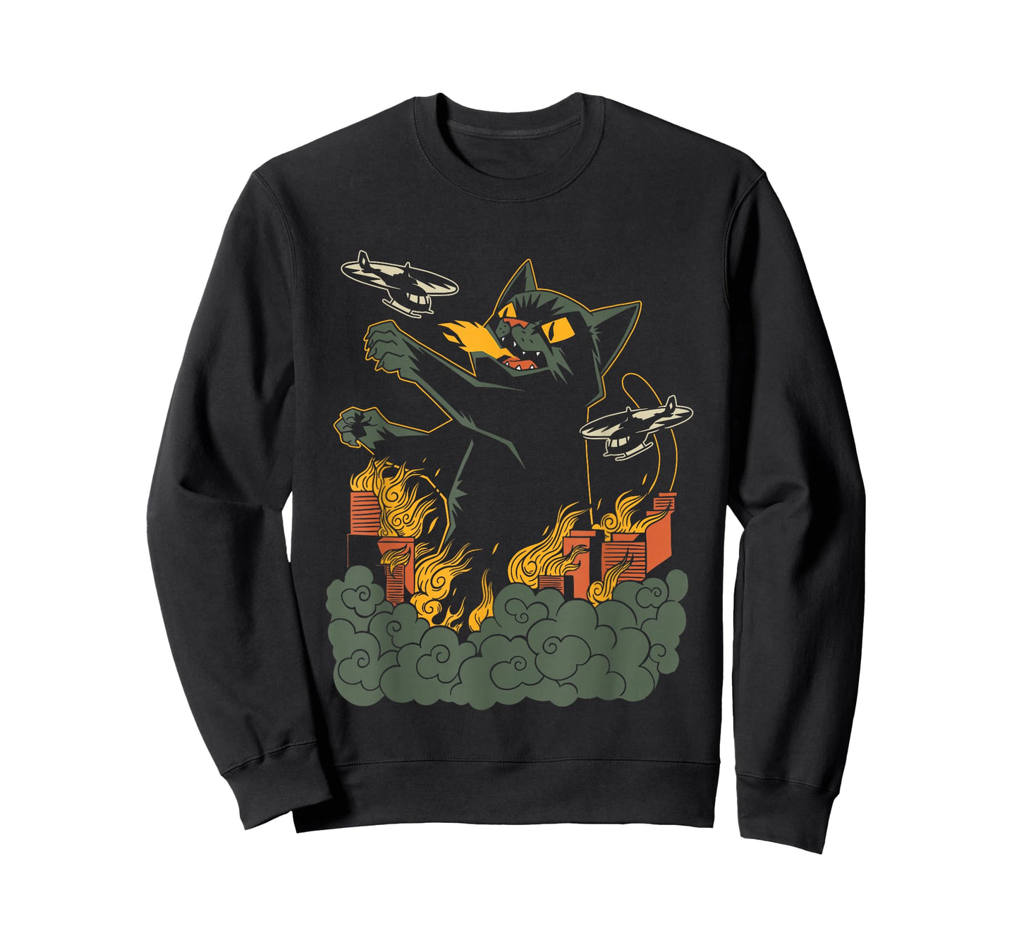 Kaiju Cat Anime Comic Art Japanese Zilla Big Cat Graphic T-Shirt