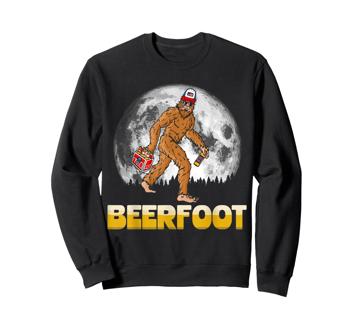 BeerFoot! Funny Hipster Sasquatch 6-Pack Full Moon Bigfoot T-Shirt