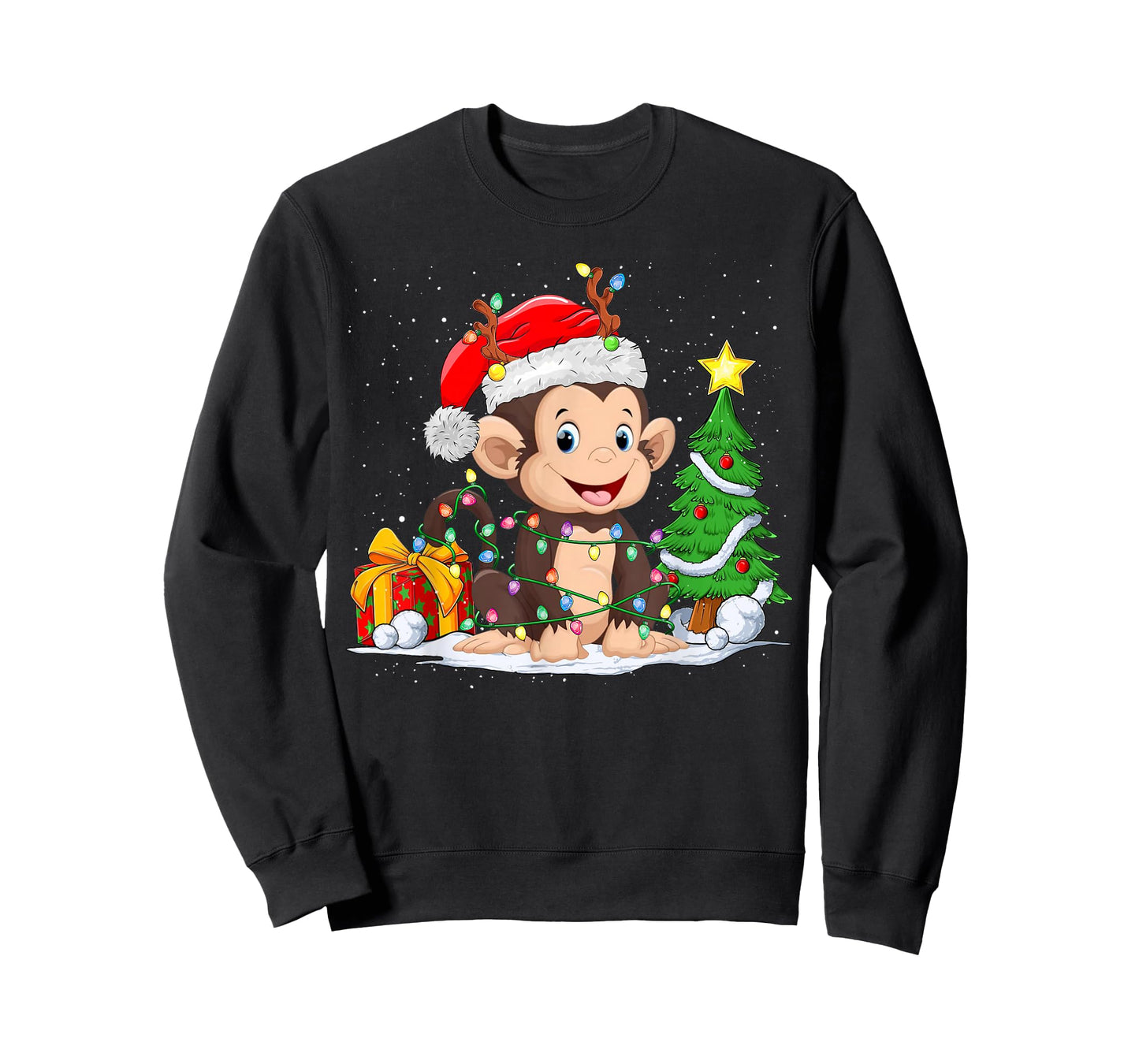 Cute Monkey Santa Christmas Tree Lights Xmas Pajama Monkey T-Shirt