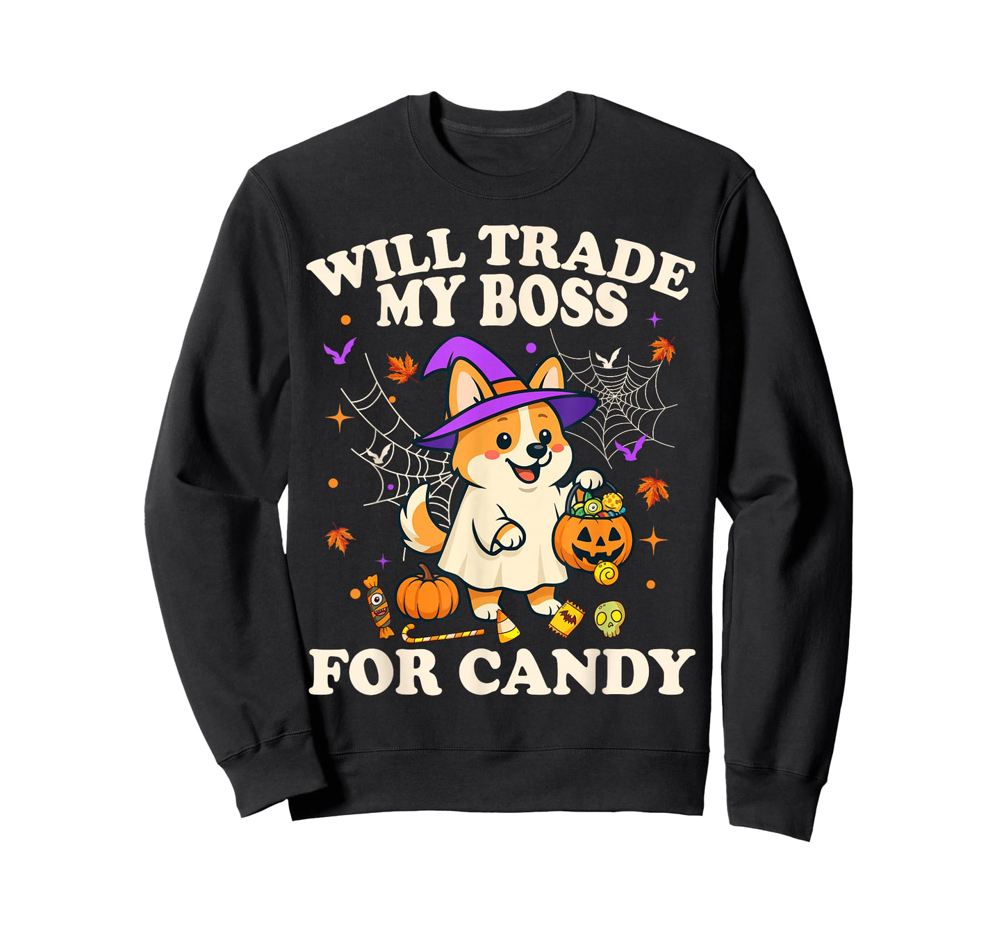 Funny Halloween Corgi Dog Lover Candy Trick or Treat Witch T-Shirt