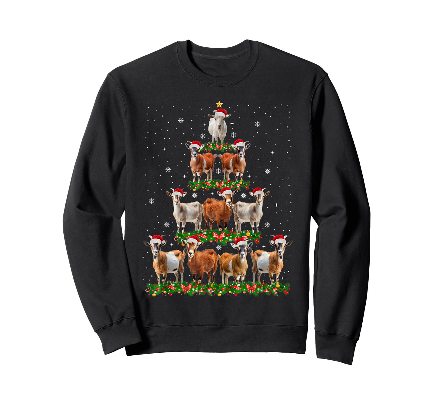 Goat Christmas Tree Lights Funny Xmas Family Men Women T-Shirt