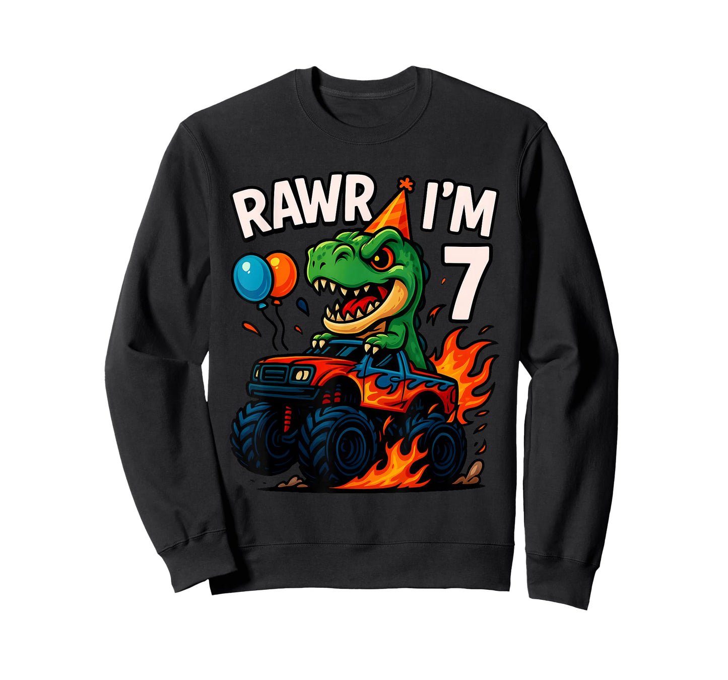 Rawr I'm 7 Seventh Birthday Party T Rex Monster Truck Boys T-Shirt