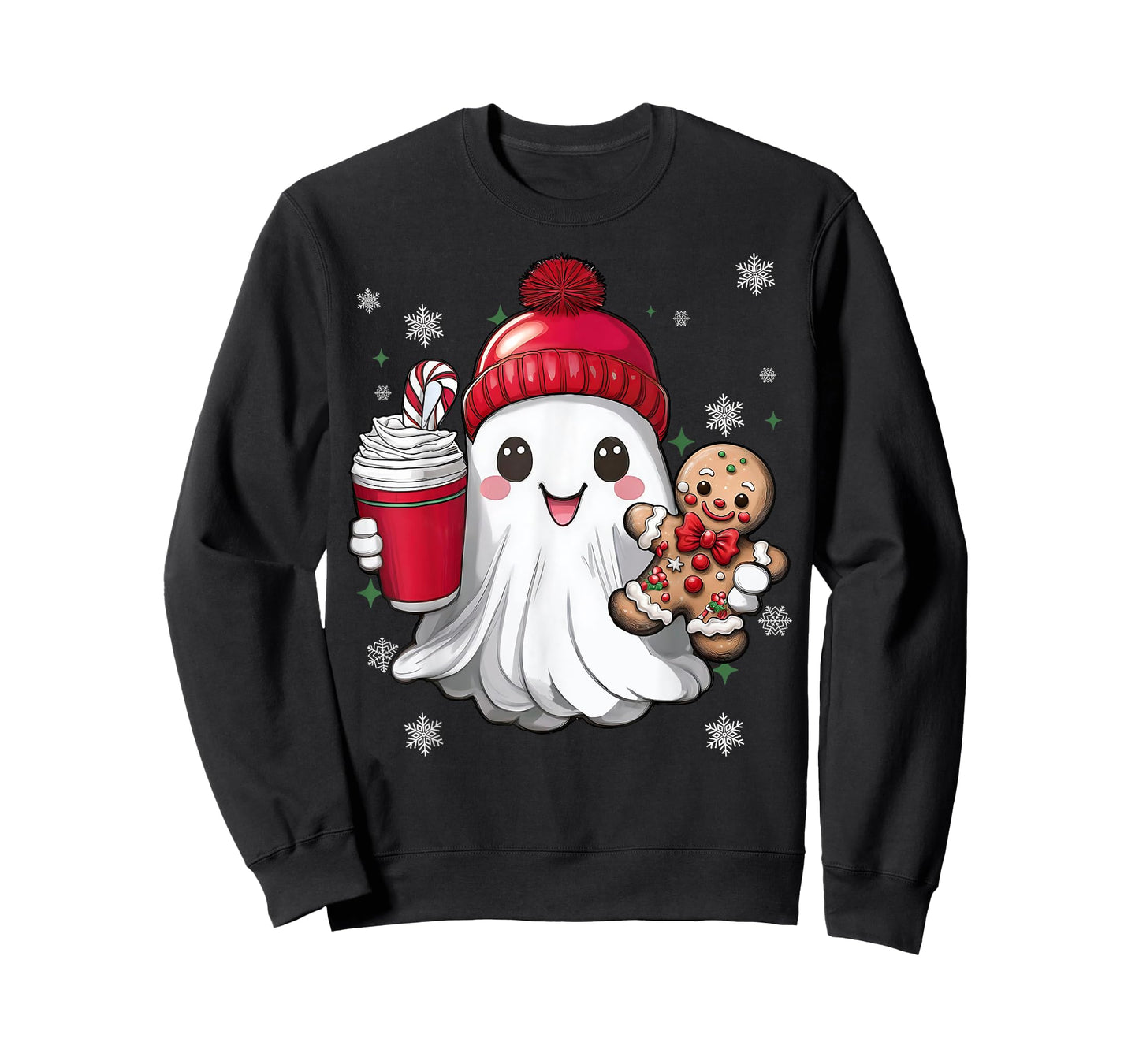Retro Ghost Beanie Christmas Holiday Xmas Coffee Gingerbread T-Shirt