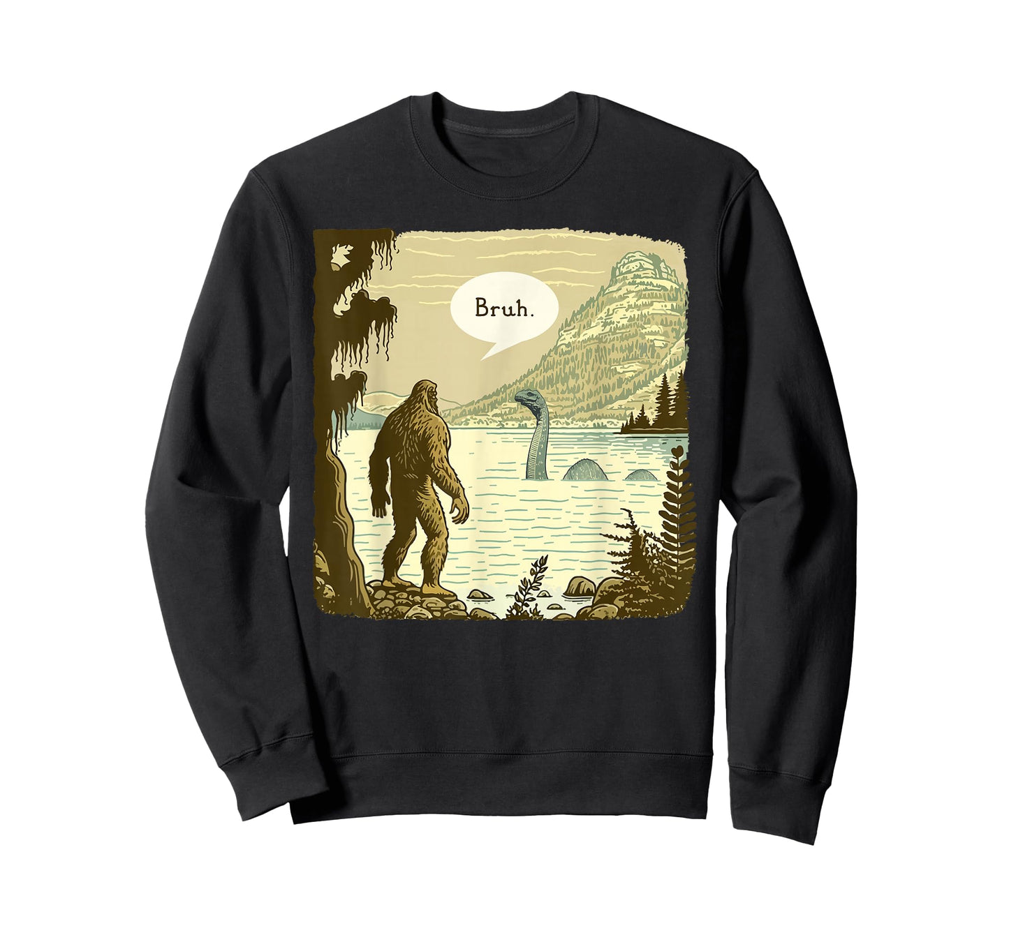 Funny Bigfoot Sasquatch Loch Ness Monster Introvert Bruh T-Shirt