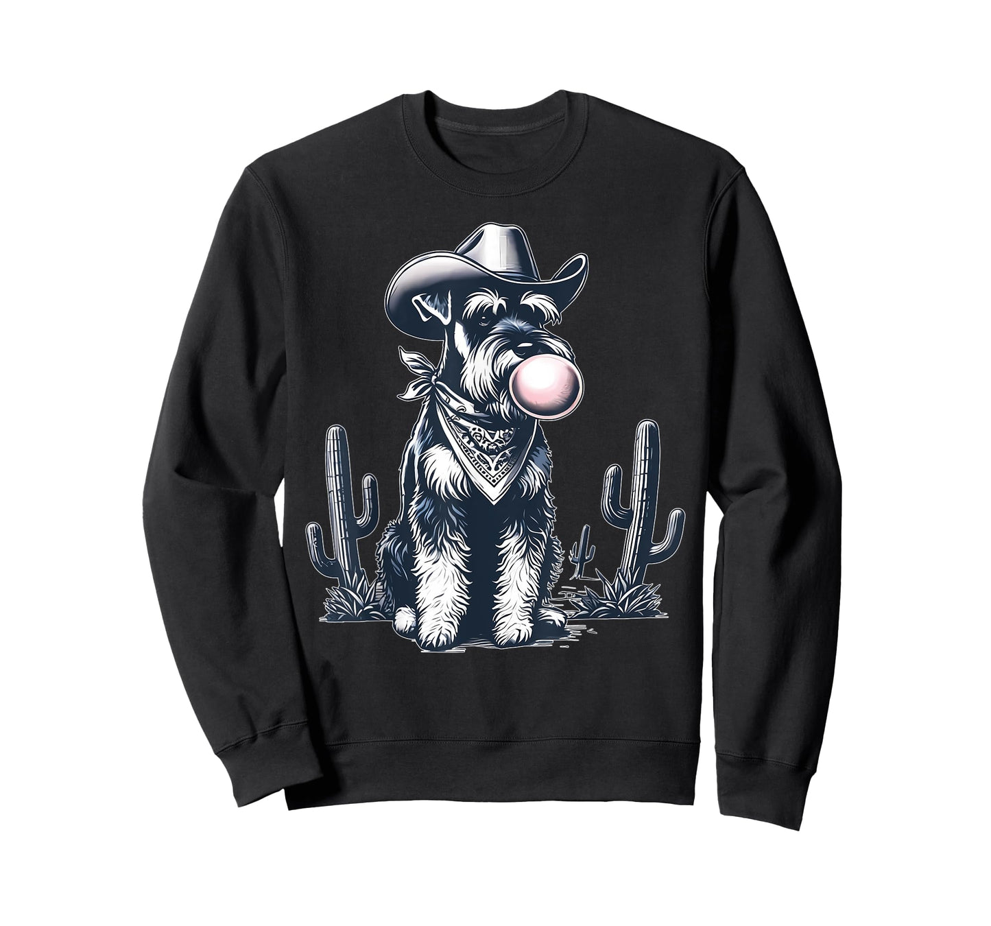 Retro Schnauzer Blowing a Bubble Cowboy UFO Rodeo Western T-Shirt