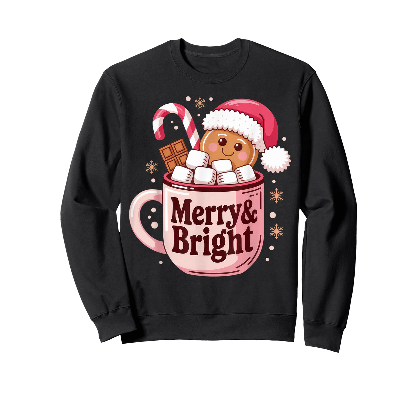Merry and Bright Christmas Hot Cocoa Gingerbread Design T-Shirt