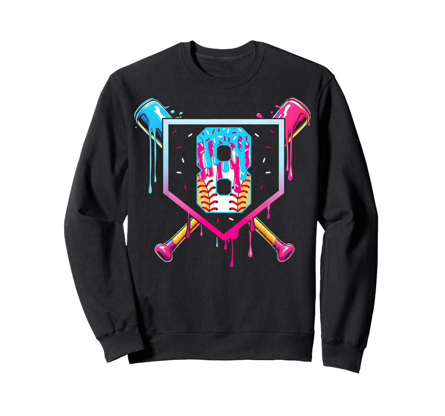 Baseball 8 Year Old Ice Cream Drip 8th Birthday Boy 8 T-Shirt