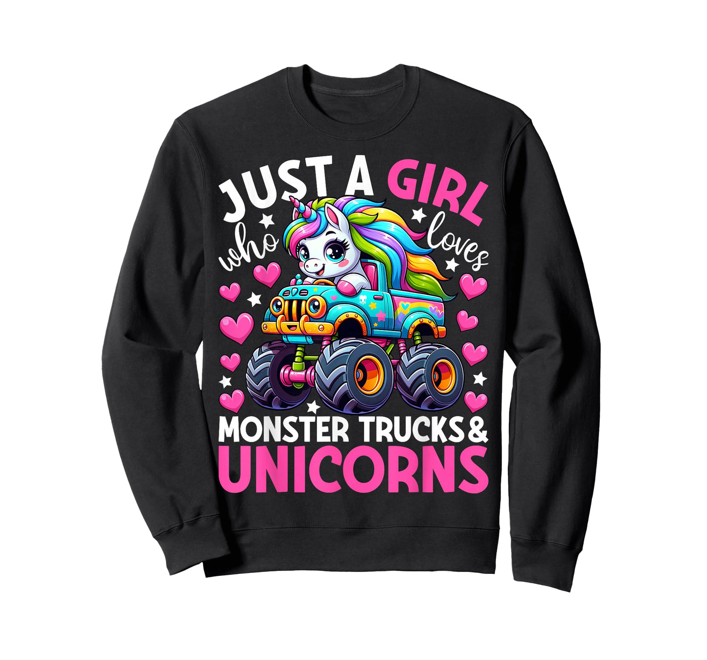 Just a Girl Who Loves Monster Trucks and Unicorns Girls T-Shirt