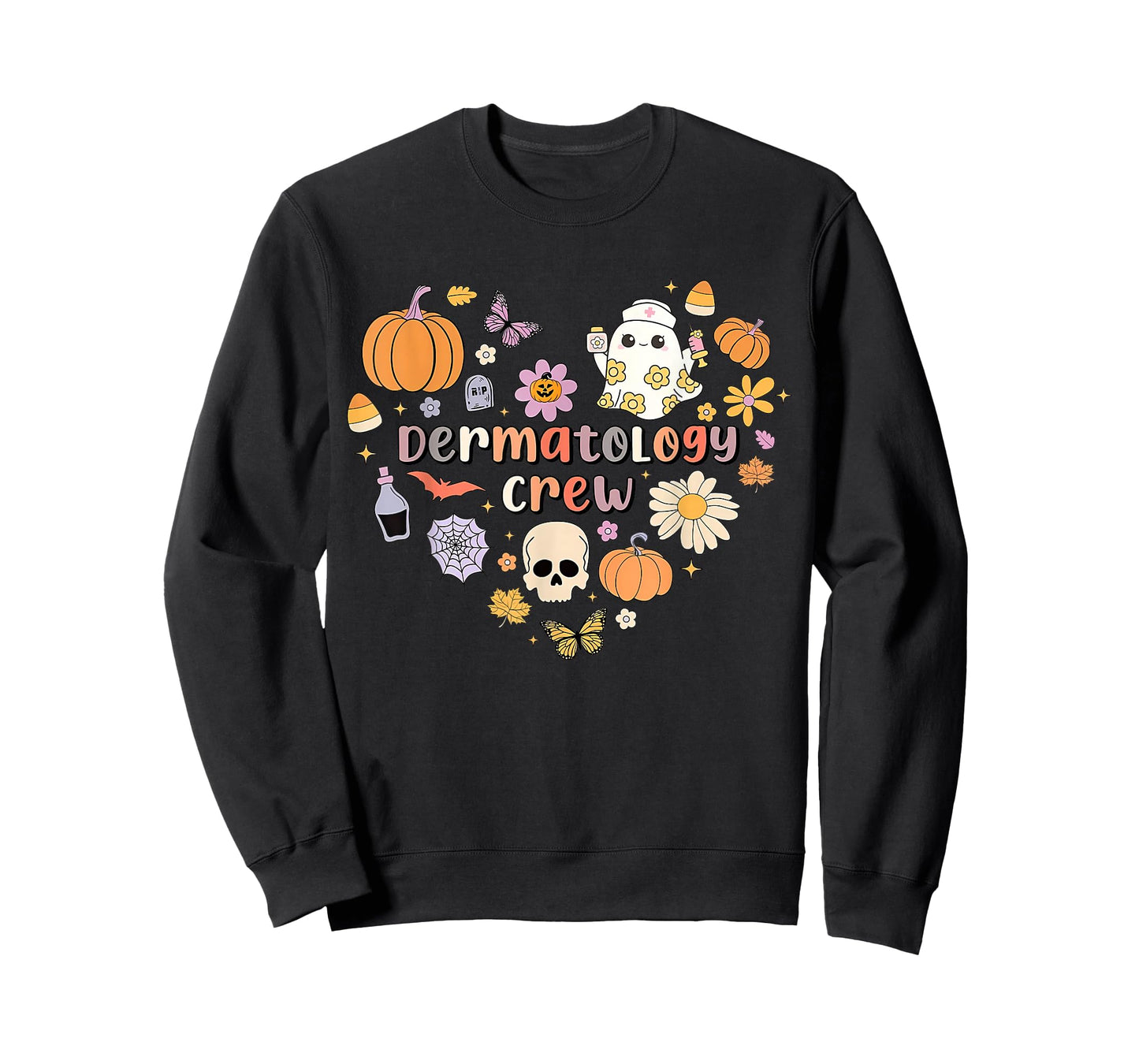 Groovy Heart Dermatology Crew Nurse Ghost Pumpkin Halloween T-Shirt