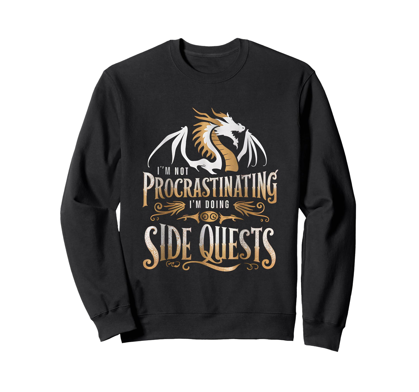 Epic Gamer Fantasy Adventure Apparel I'm Not Procrastinating I'm Doing Side Quests Dragon T-Shirt, Small, Black