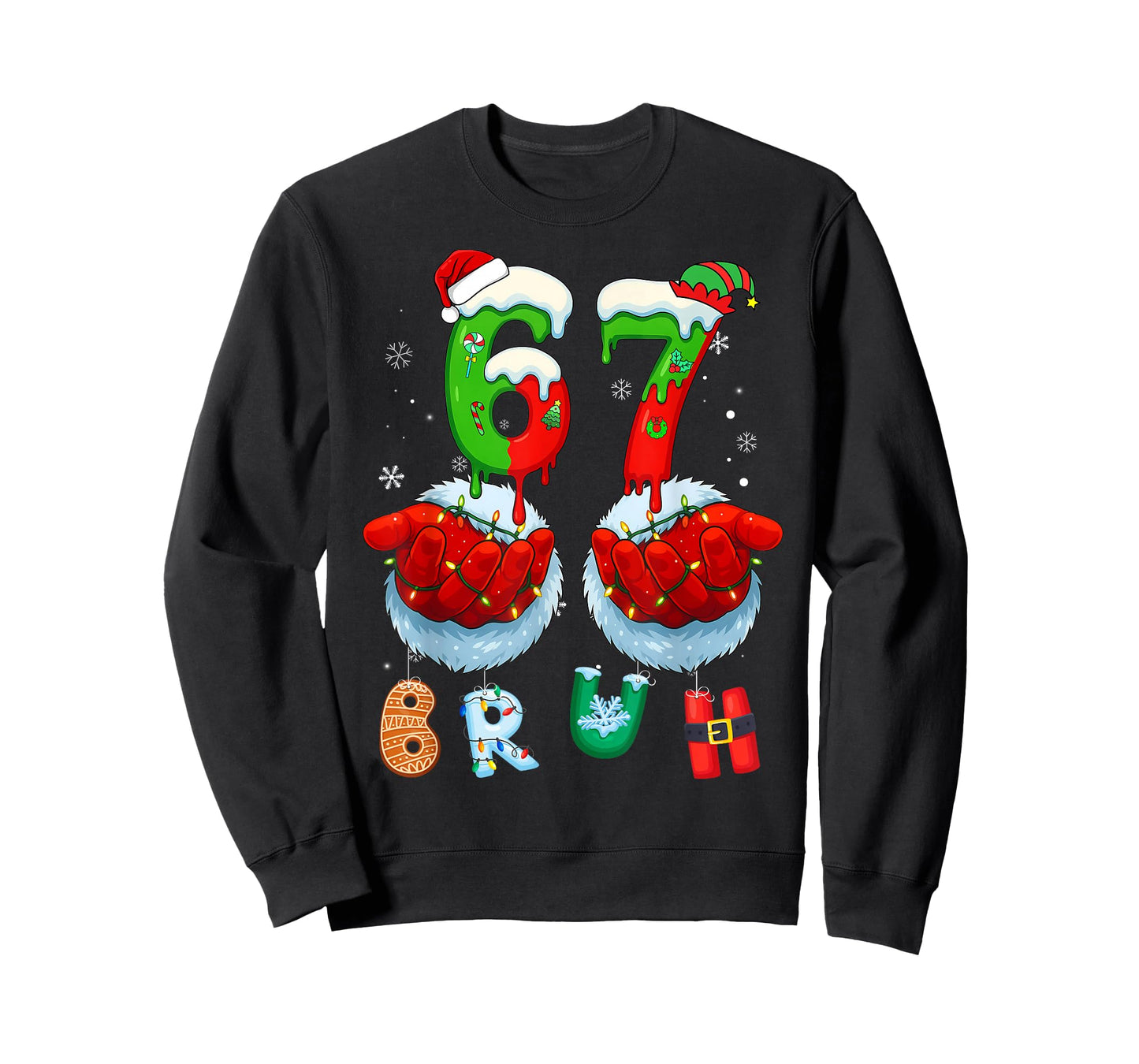Funny Bruh Six Seven 67 Meme 6 7 Christmas Santa Hand Boys T-Shirt