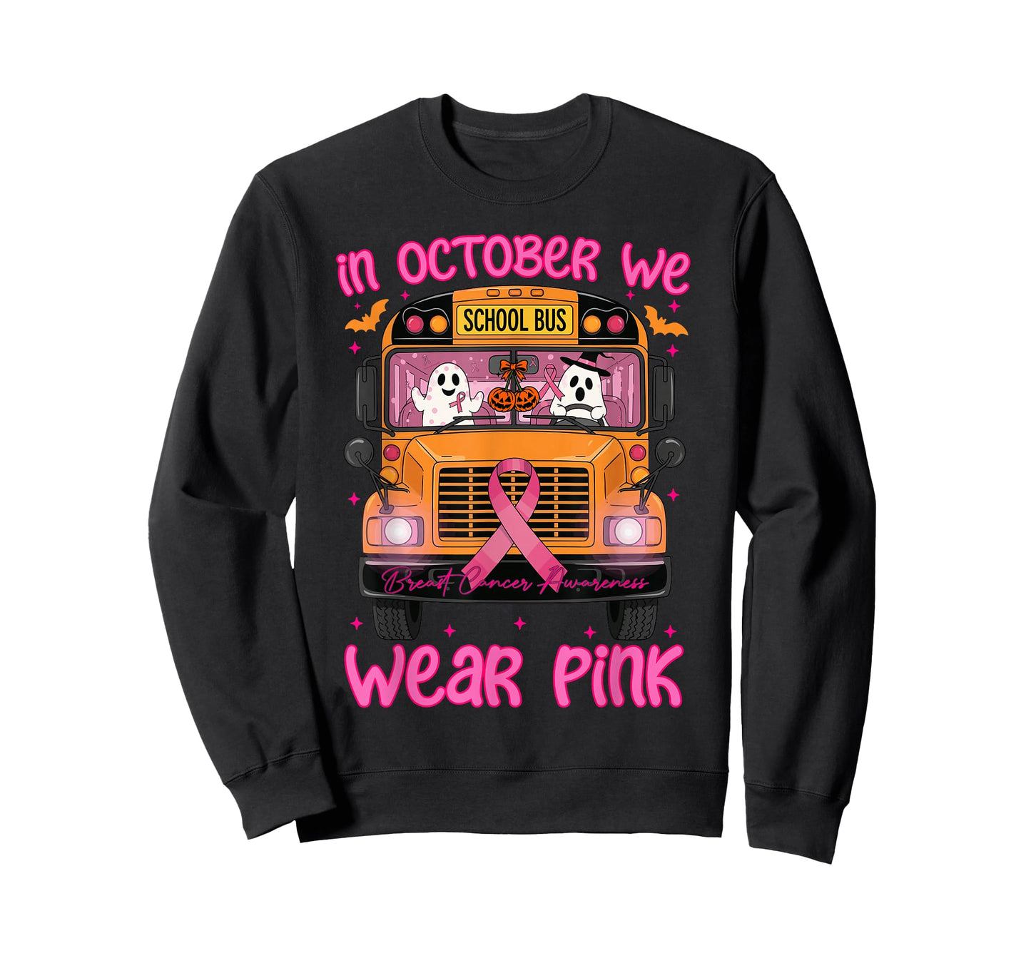 in October We Wear Pink School Bus Driver Breast Cancer T-Shirt