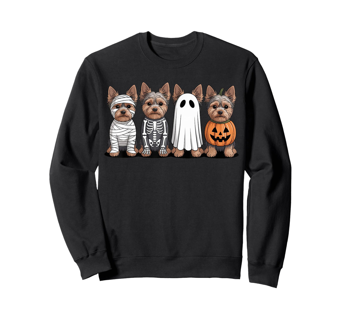 Spooky Ghost Yorkshire Terrier Pumpkin Halloween Skeleton T-Shirt