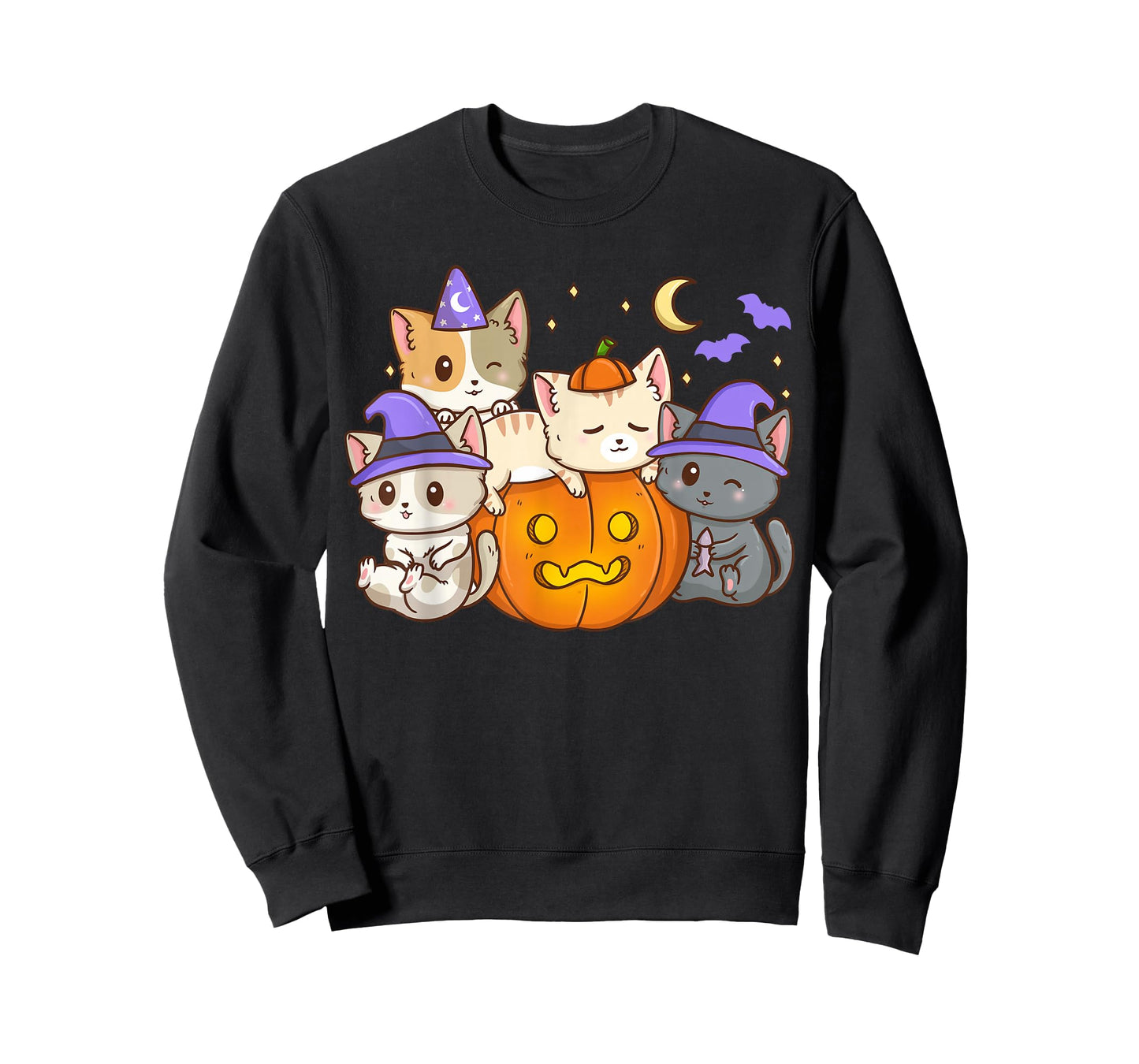 Halloween Cats Anime Cat Kawaii Neko Pumpkin Cat Lover Witch T-Shirt