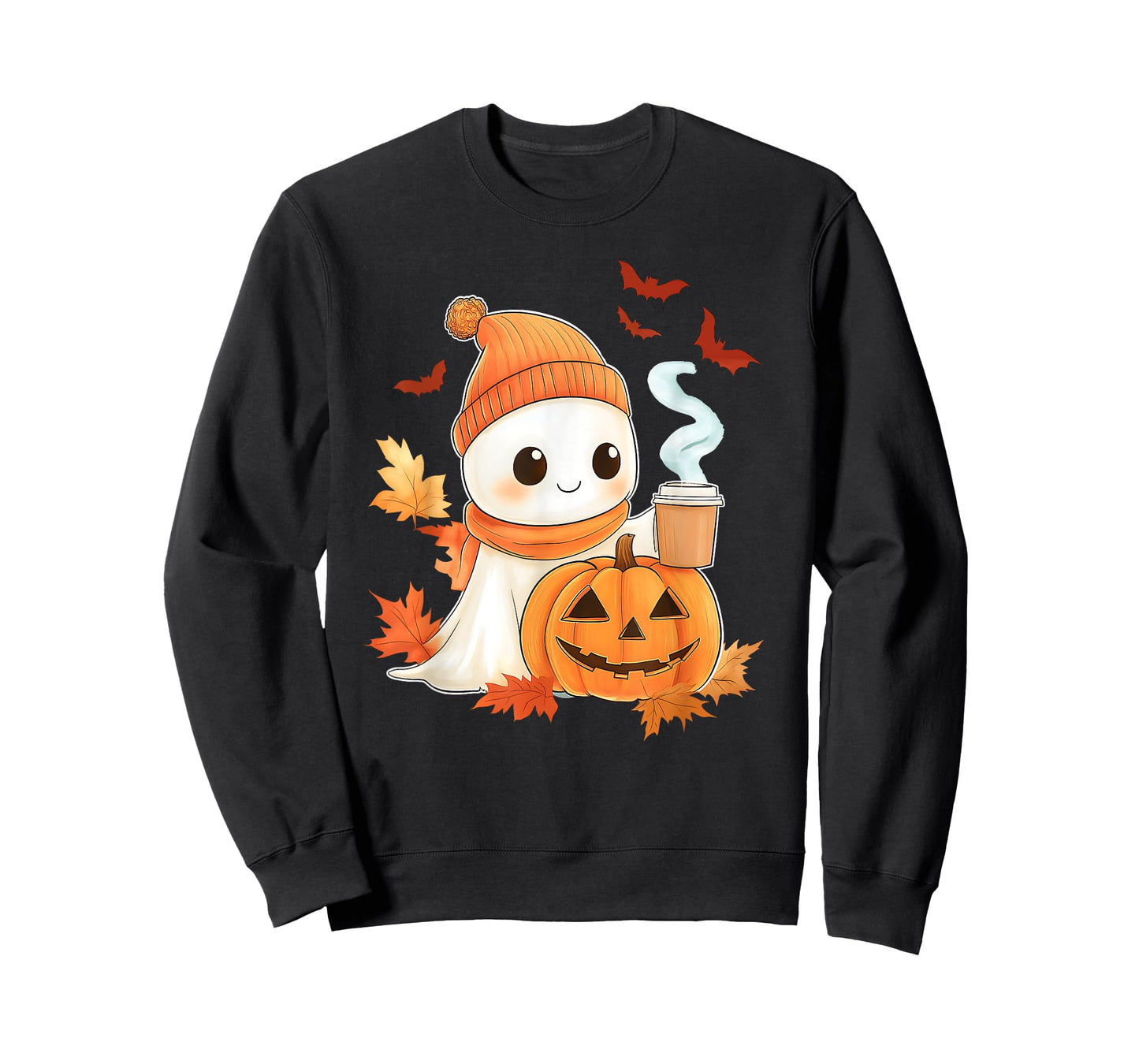 Cute Ghost Coffee Lover Halloween Ghost Pumpkin Spice Womens T-Shirt