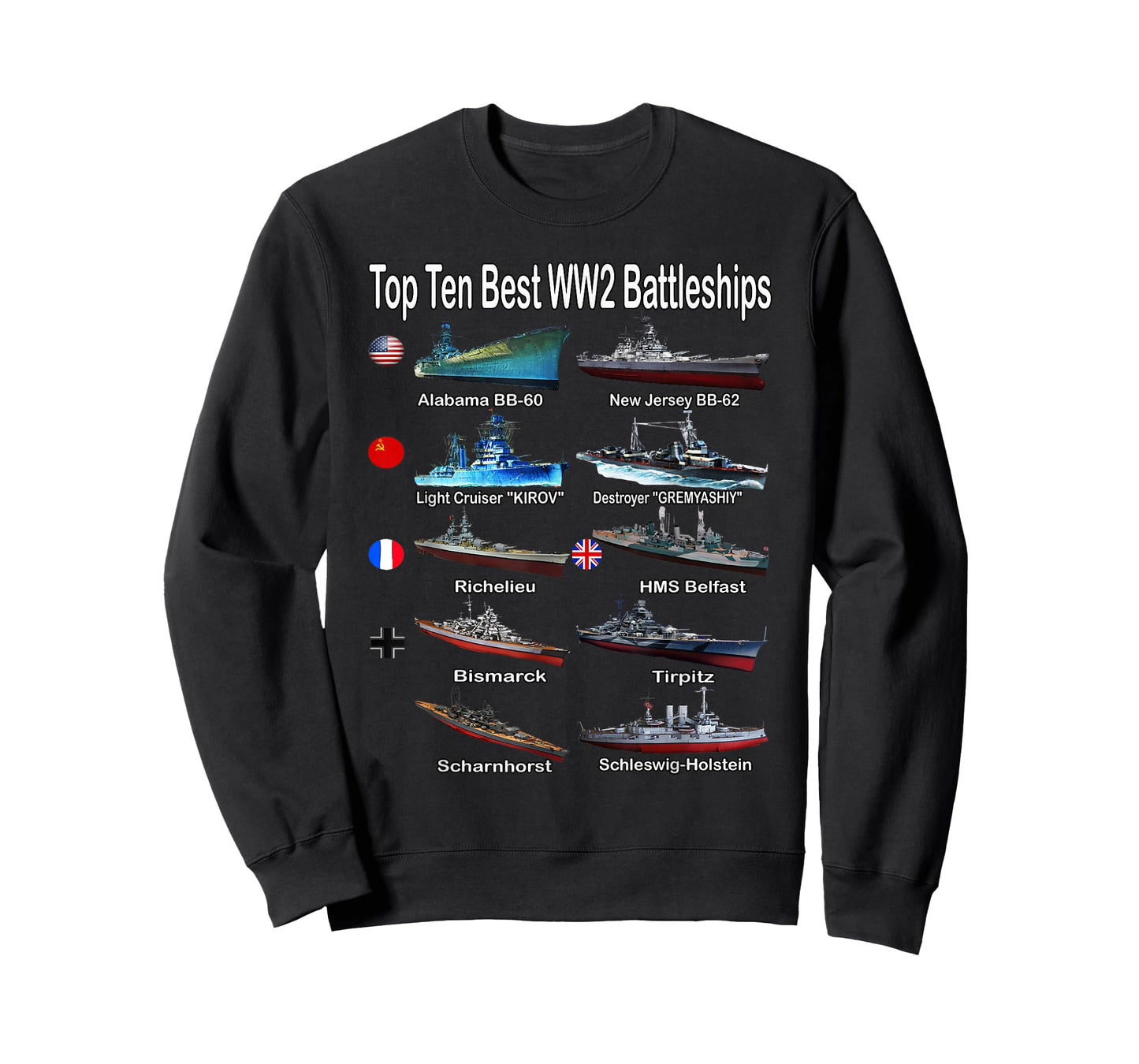 Top Ten Best WW2 Battleships Warships for Kids Adults T-Shirt