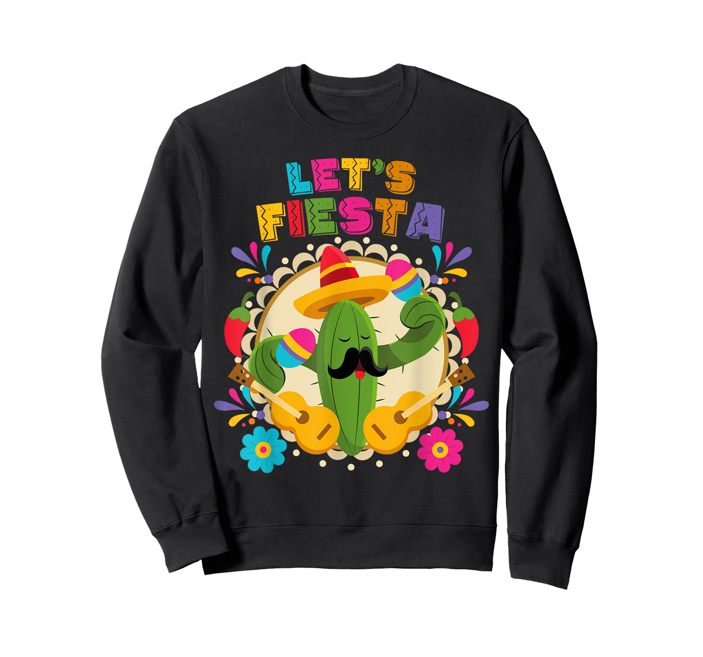 Lets Fiesta Cinco De Mayo with Guitar Cactus Sombrero T-Shirt