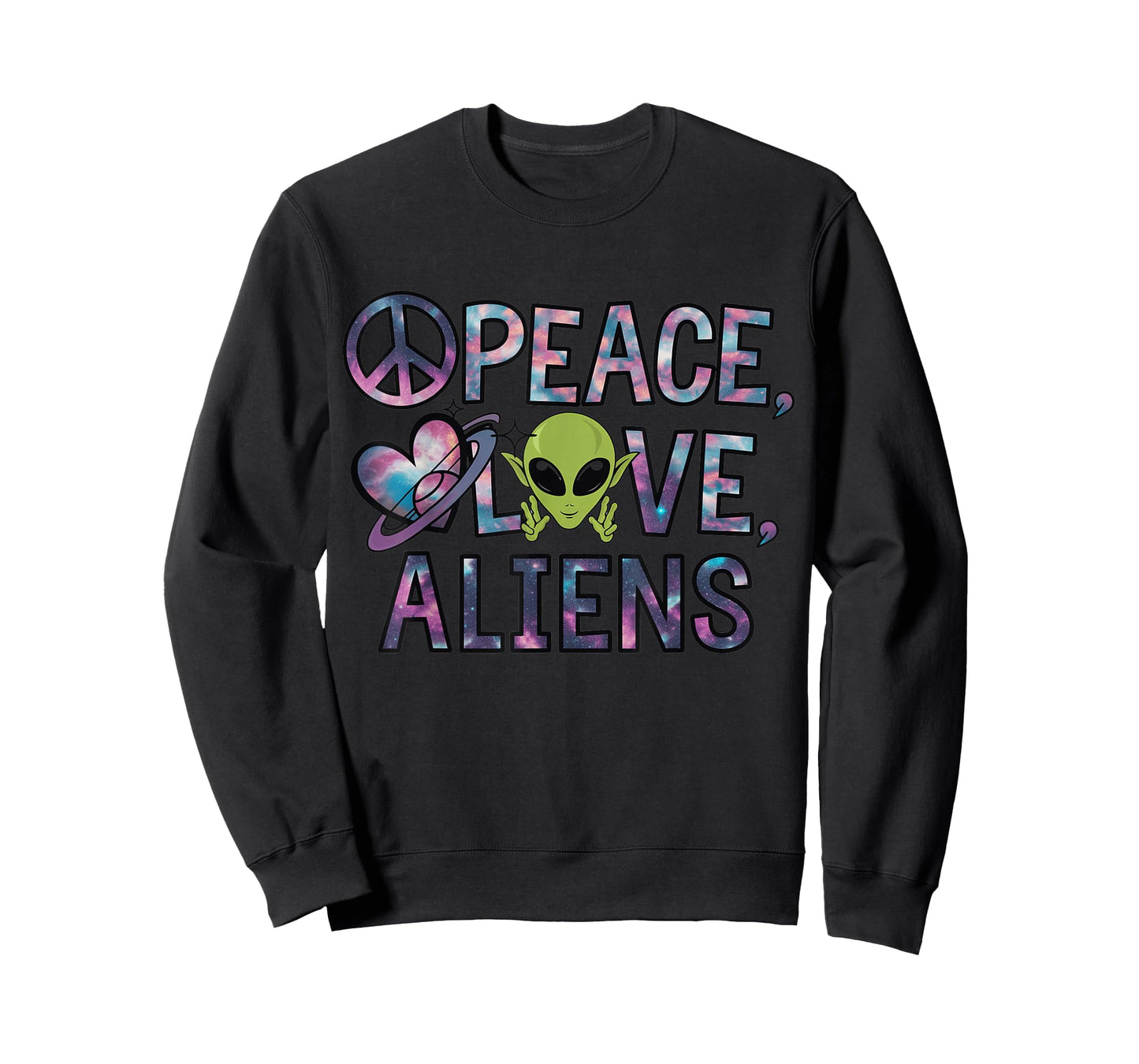 Peace Love Aliens Cool Funny Retro Vintage UFO UAP Alien T-Shirt