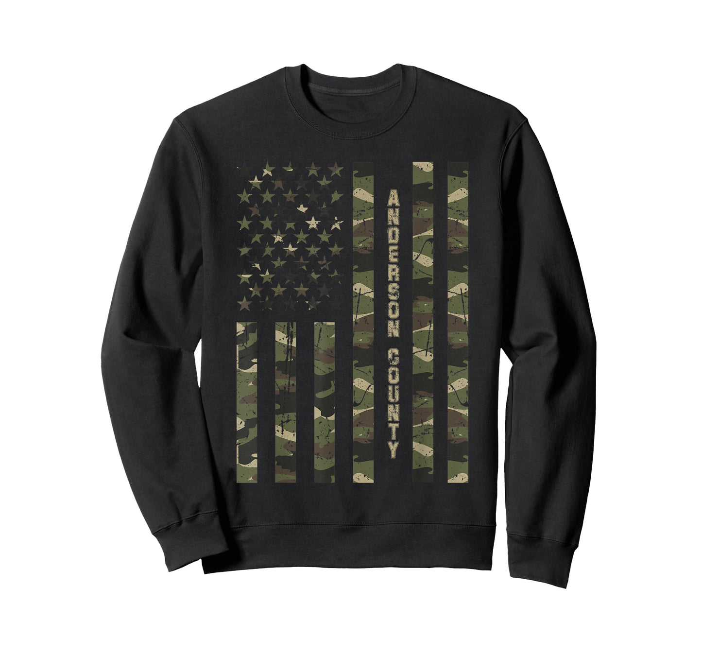 Anderson County United States Distressed Camo w US Flag T-Shirt