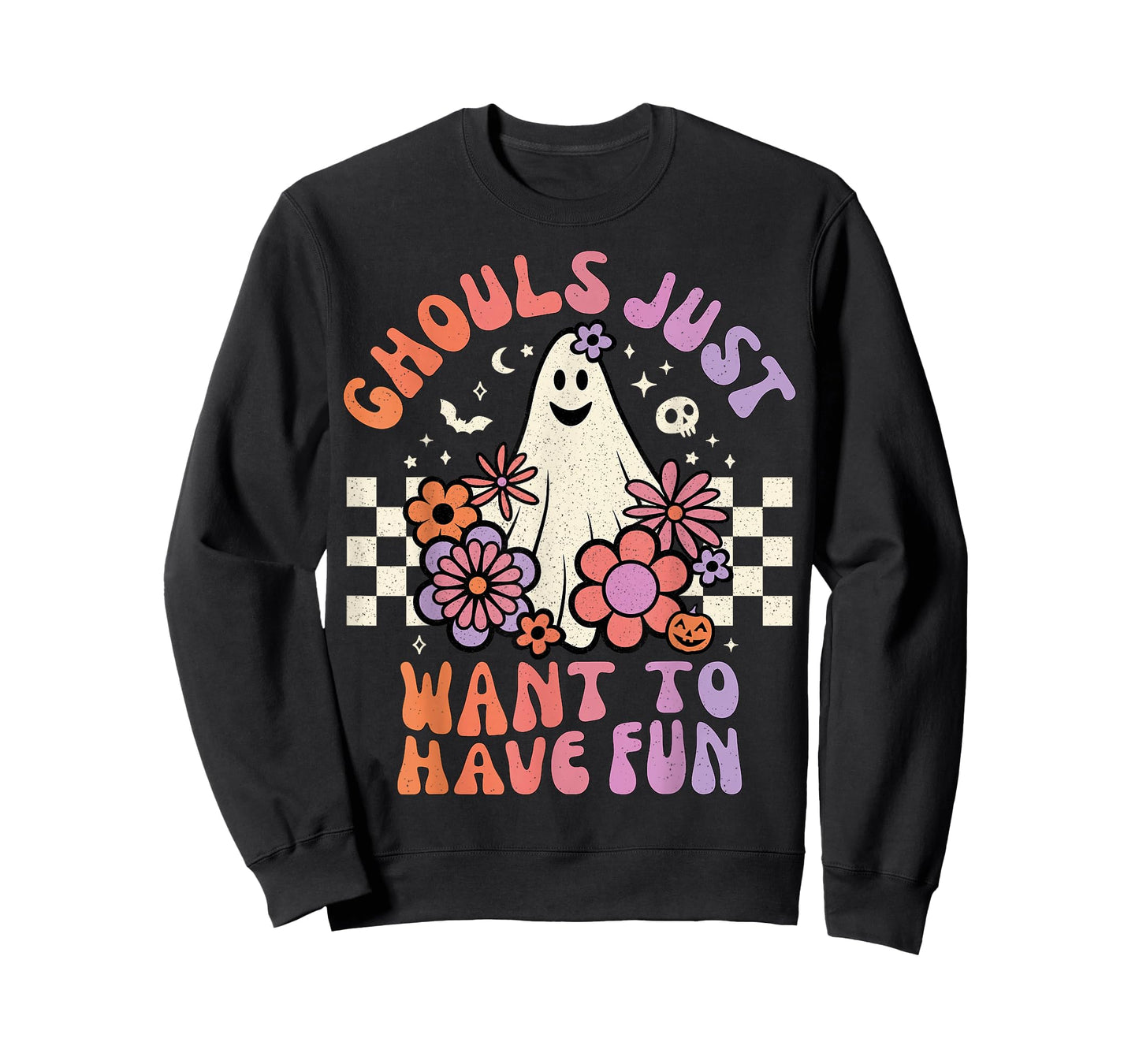Ghouls Just Want to Have Fun Women Girls Floral Ghost Sketch T-Shirt