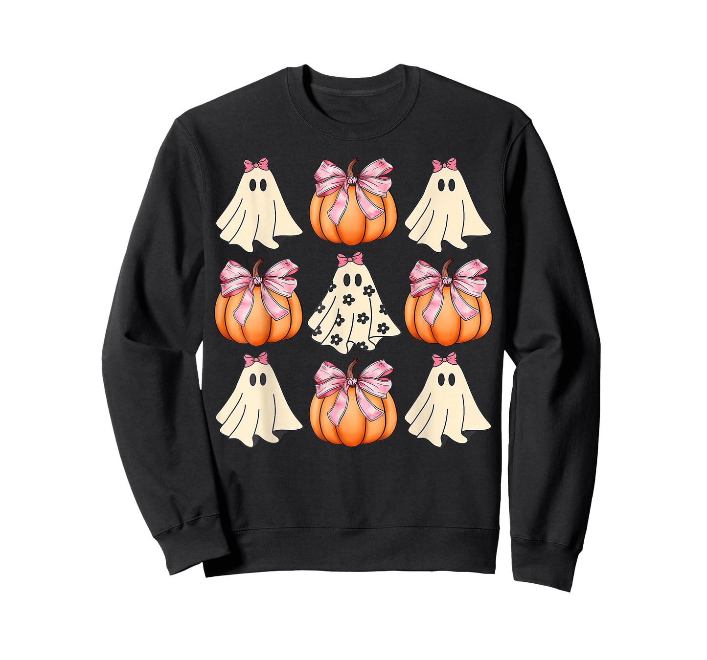 Cute Ghost Florals Pink Coquette Bows Pumpkins Halloween T-Shirt