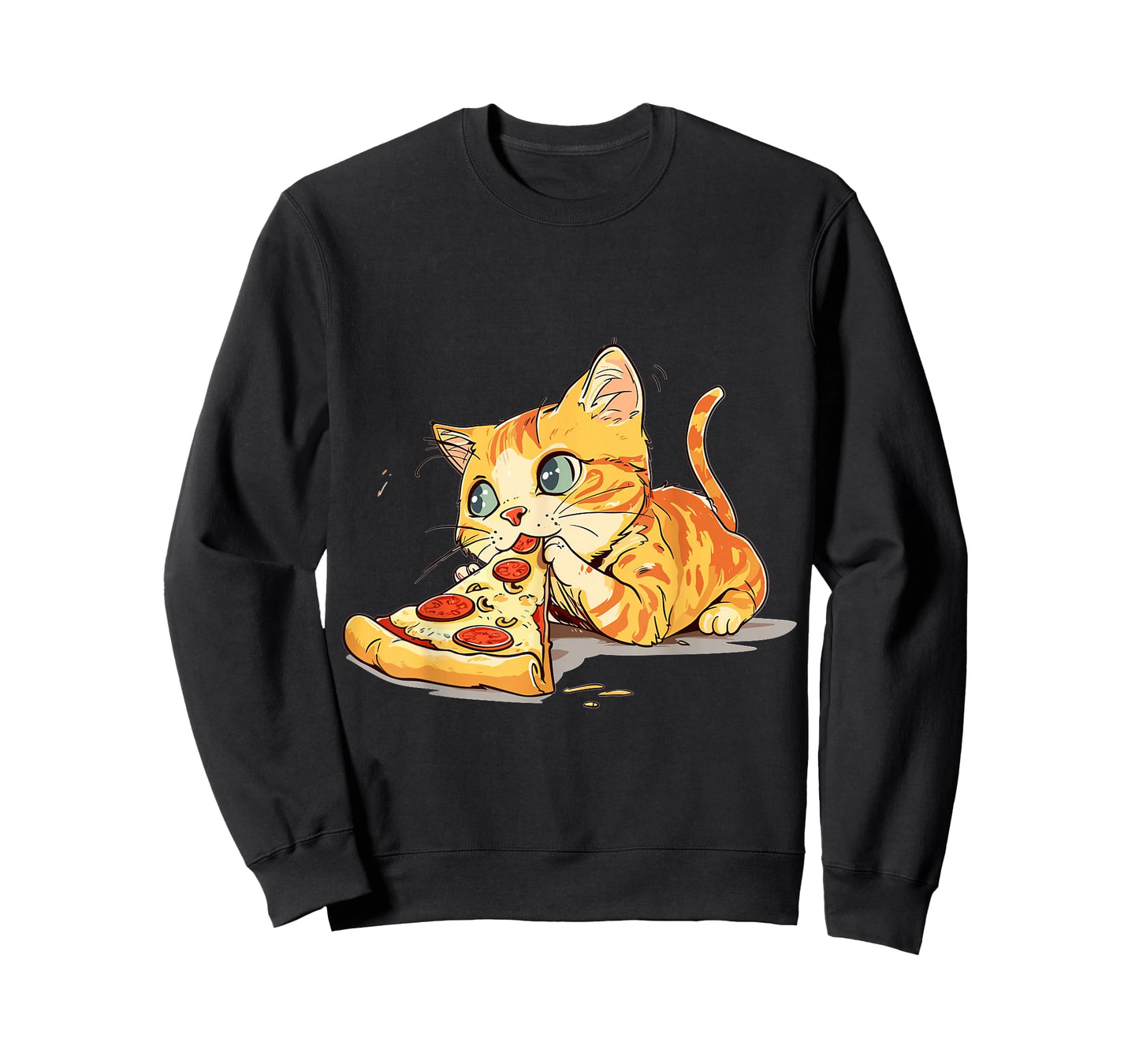 Funny Cat eating Pizza Anime Kawaii Graphic T-Shirt