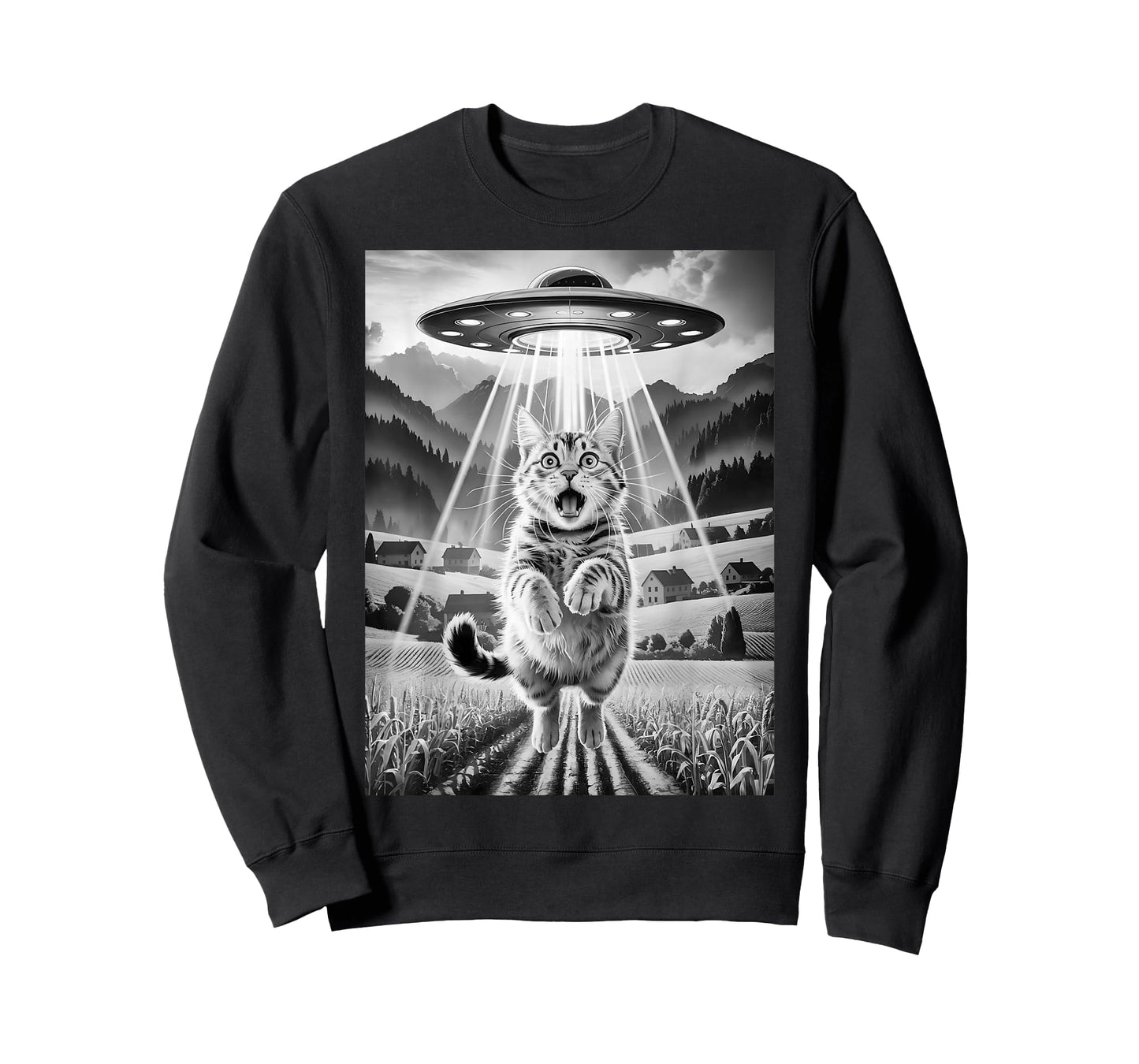 Cat UFO Alien Abduction Funny Graphic Tees Men Women Kids T-Shirt