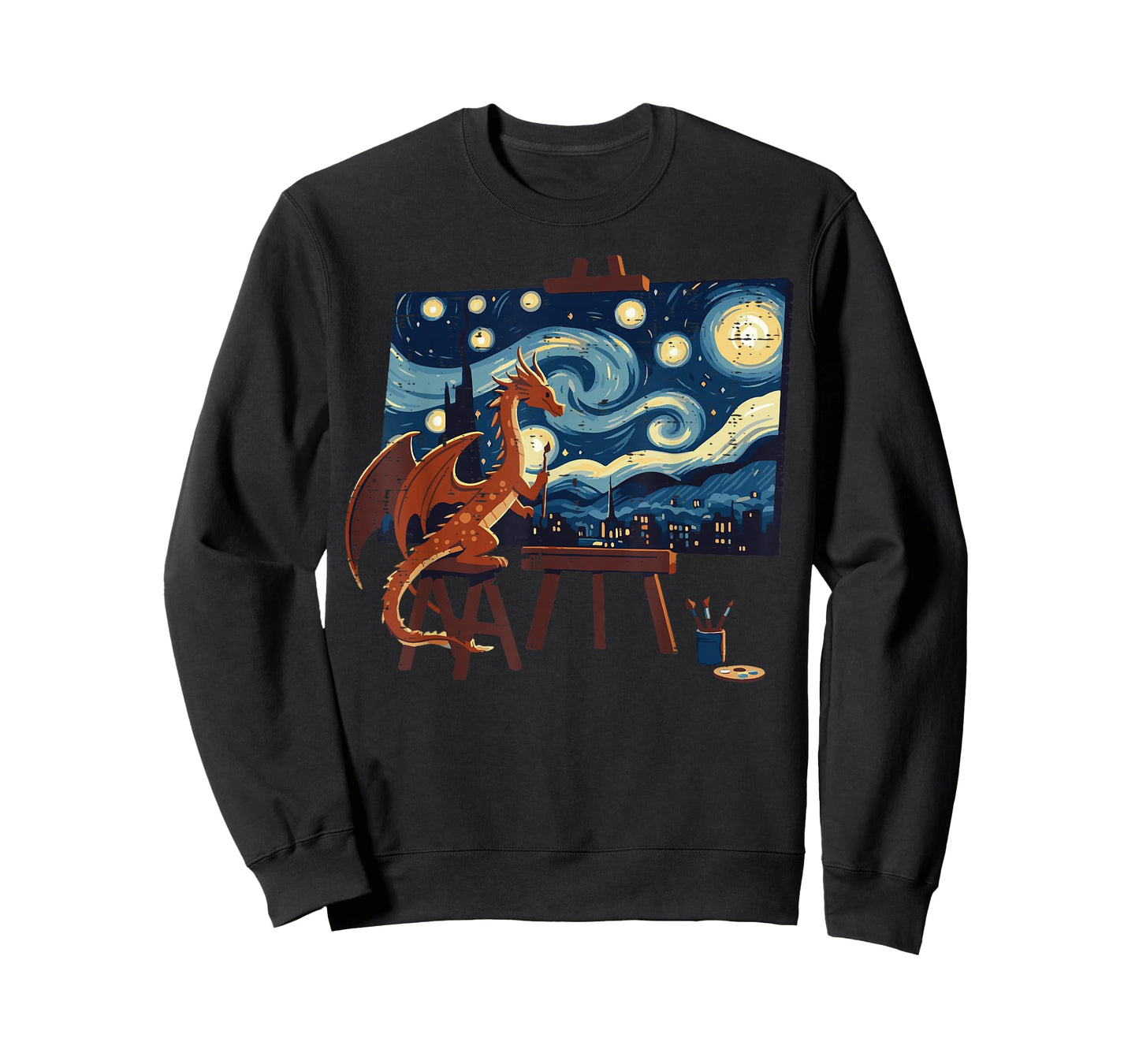 Dragon Painting Starry Night Funny Fantasy Art Men Women Kid T-Shirt