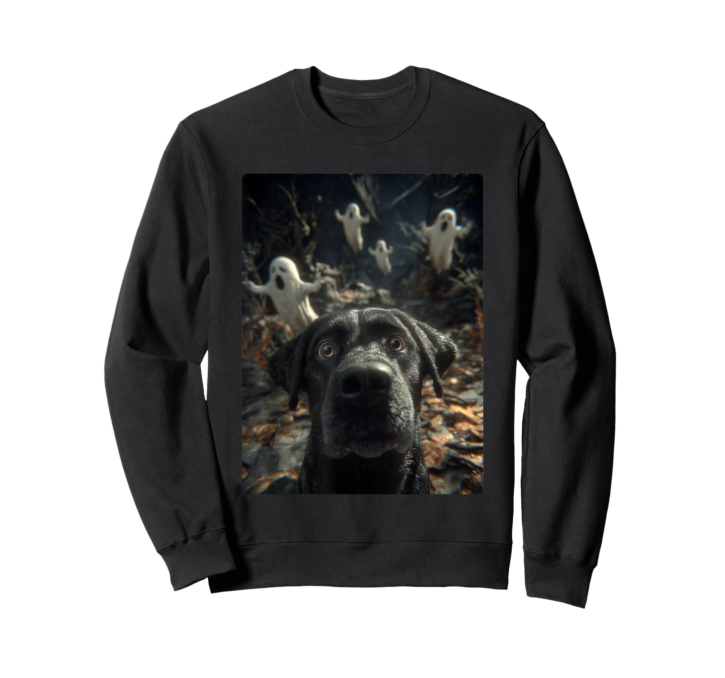 Labrador Selfie with Ghosts Haunted Forest Halloween Dog T-Shirt