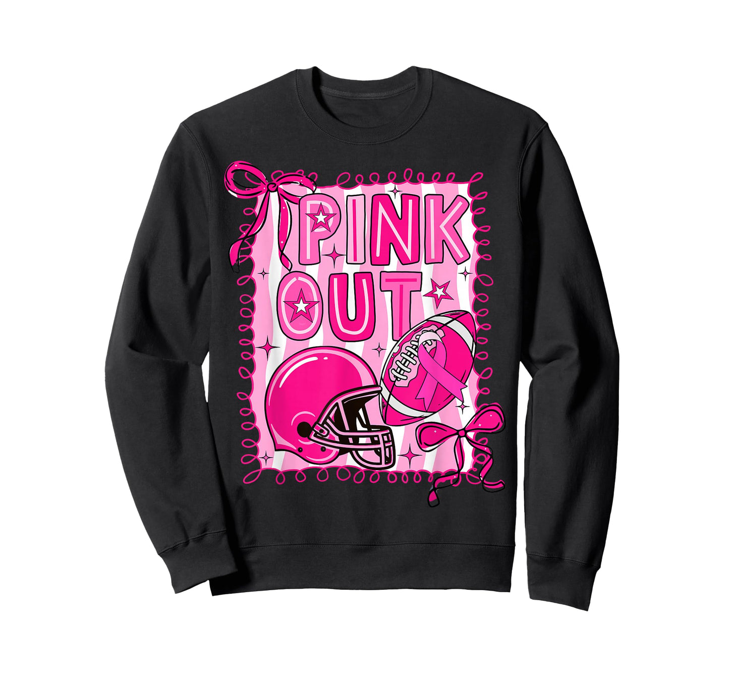 Pink Out Football Breast Cancer Awareness Coquette Women Bow T-Shirt