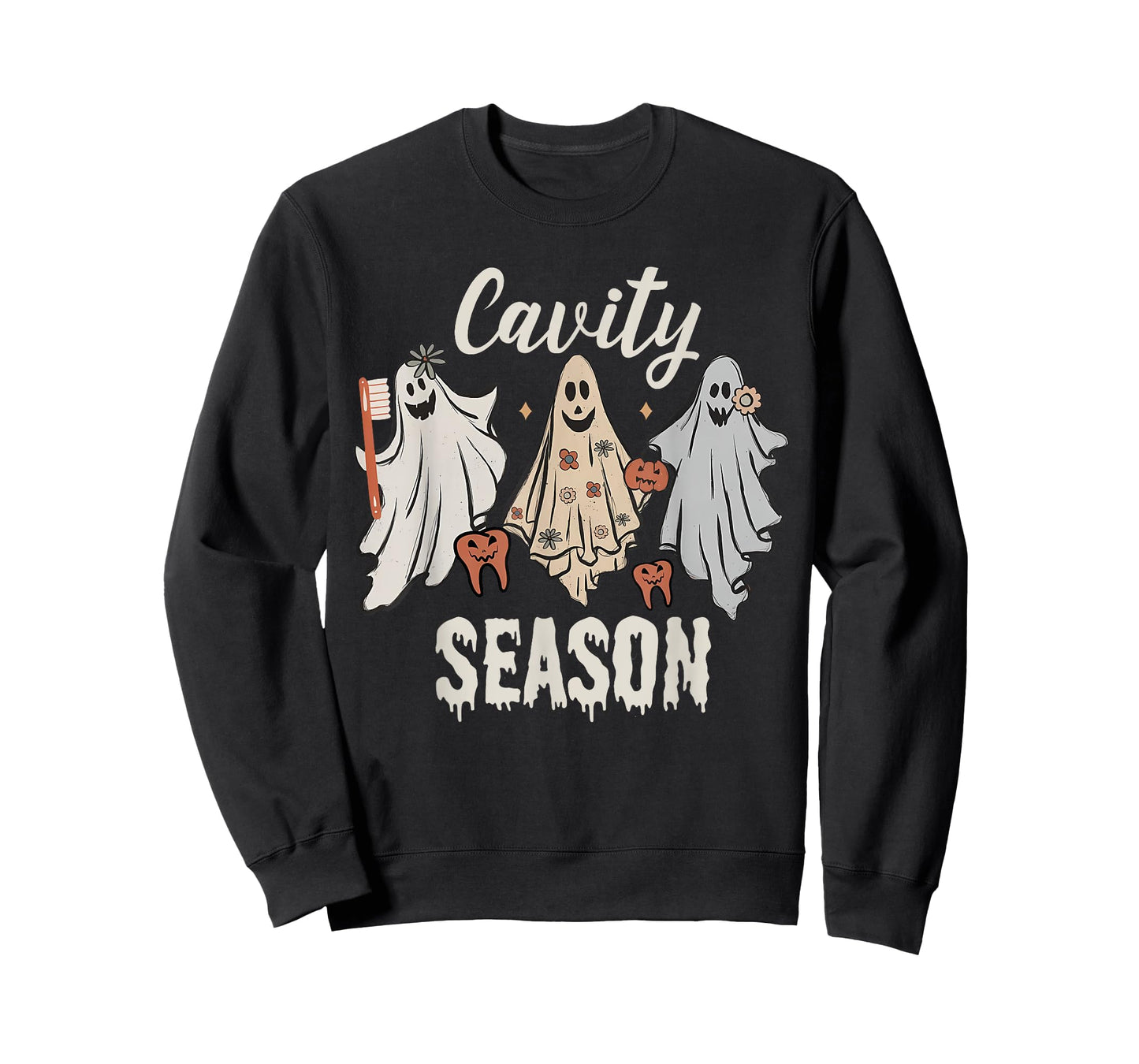 Cavity Season Halloween Funny Dental Ghosts And Toothbrush T-Shirt