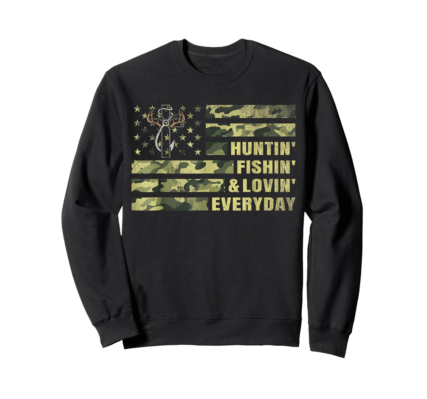 Hunting Fishing Loving Every Day Camo American Flag Patriot T-Shirt