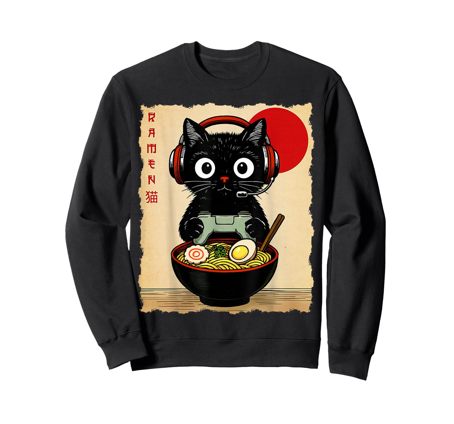 Cat Gaming Eating Ramen Anime Japanese Men Women Kids T-Shirt
