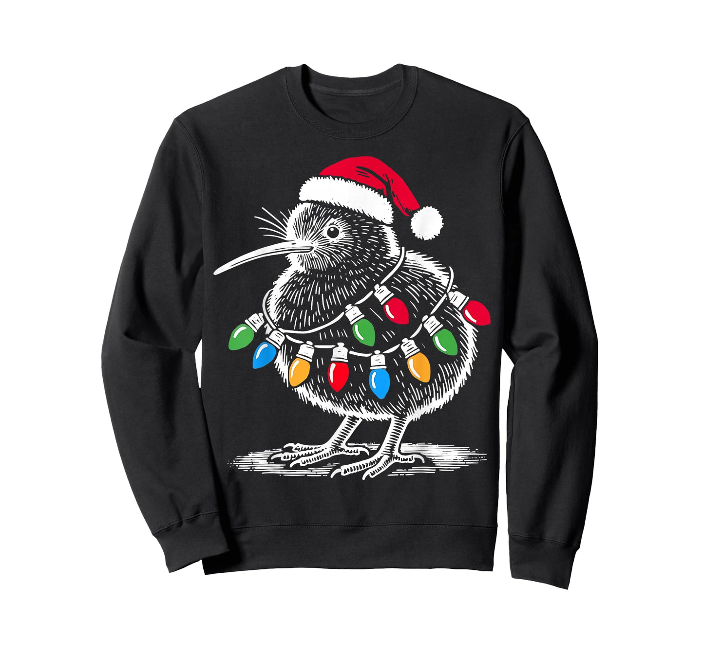 Vintage Kiwi Bird Santa Hat Christmas Light Birding Animal T-Shirt