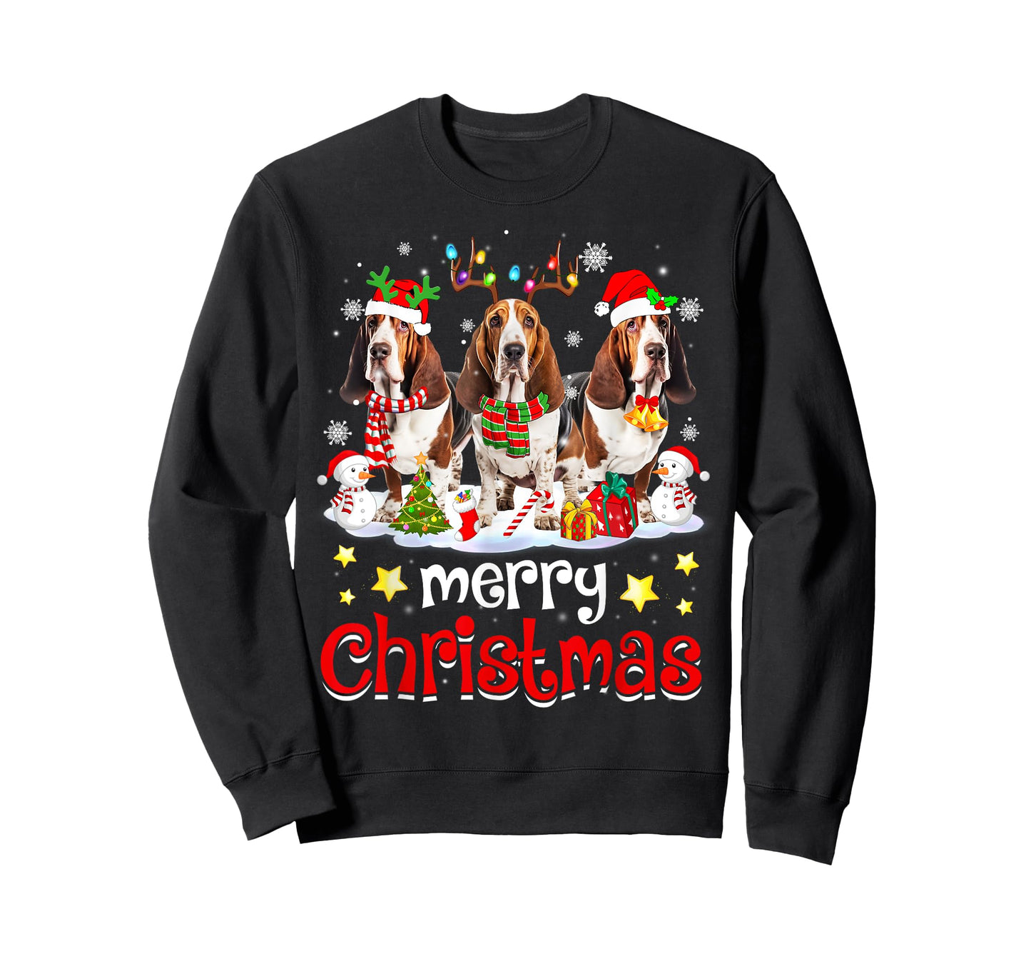 Basset Hound Christmas with Decorations Xmas T-Shirt