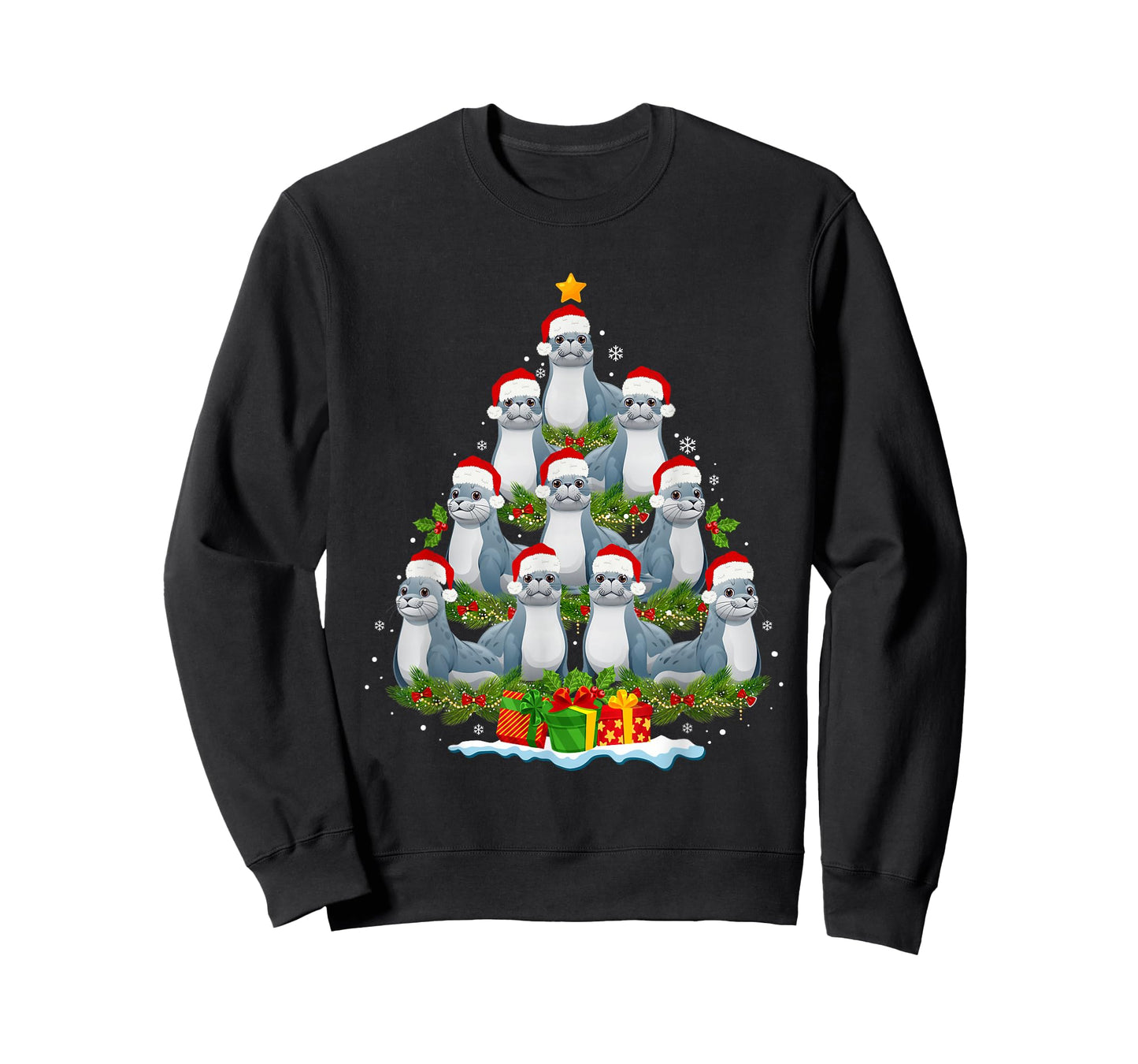 Seal Christmas Tree Lights Funny Xmas Sea Animals Lover T-Shirt