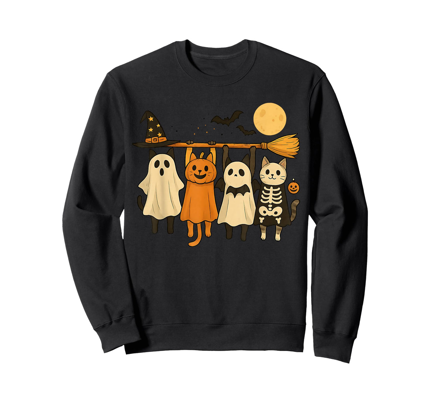 Cute Halloween Cat Ghost Pumpkin Skeleton T-Shirt